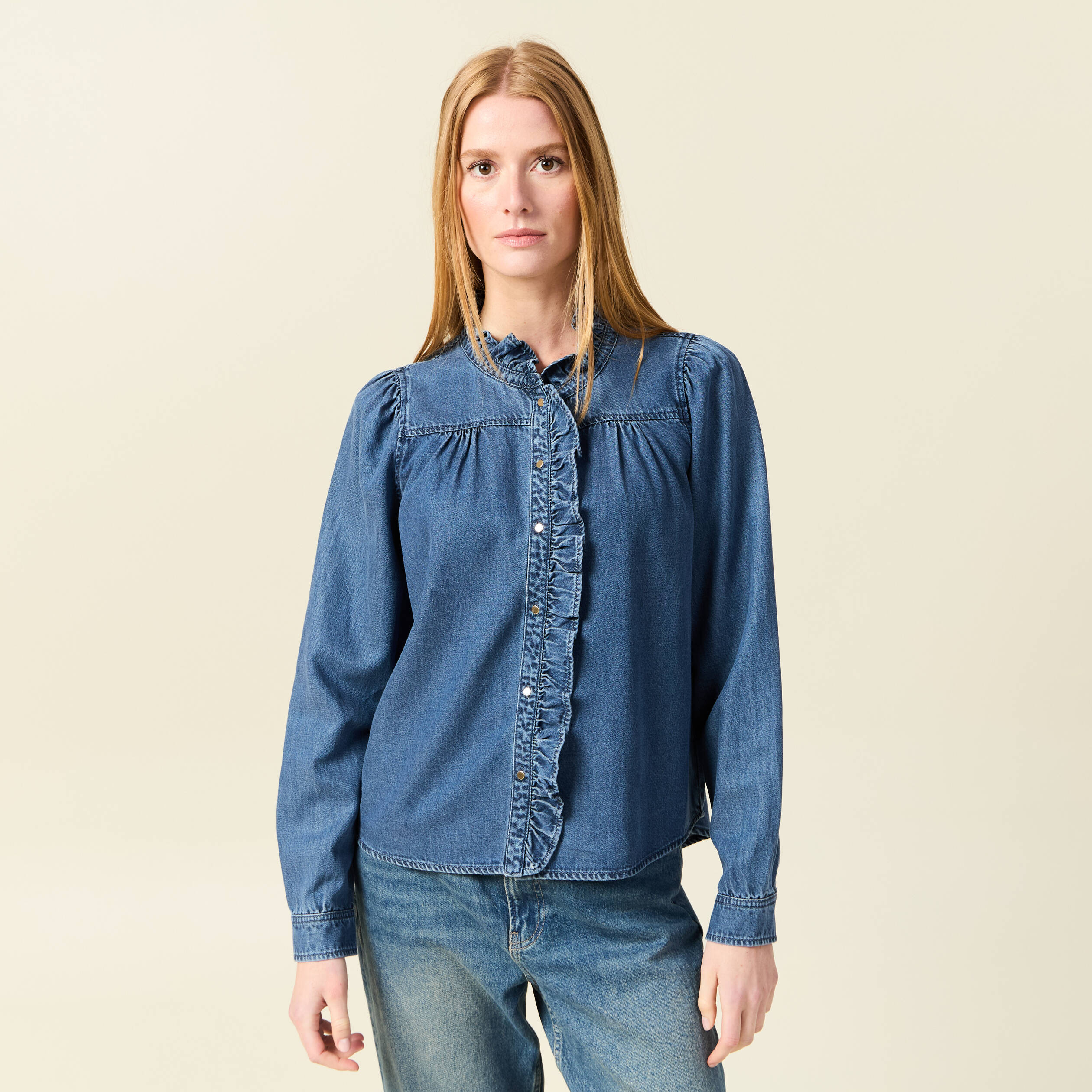 Chemise en jeans manches longues denim stone femme Vibs