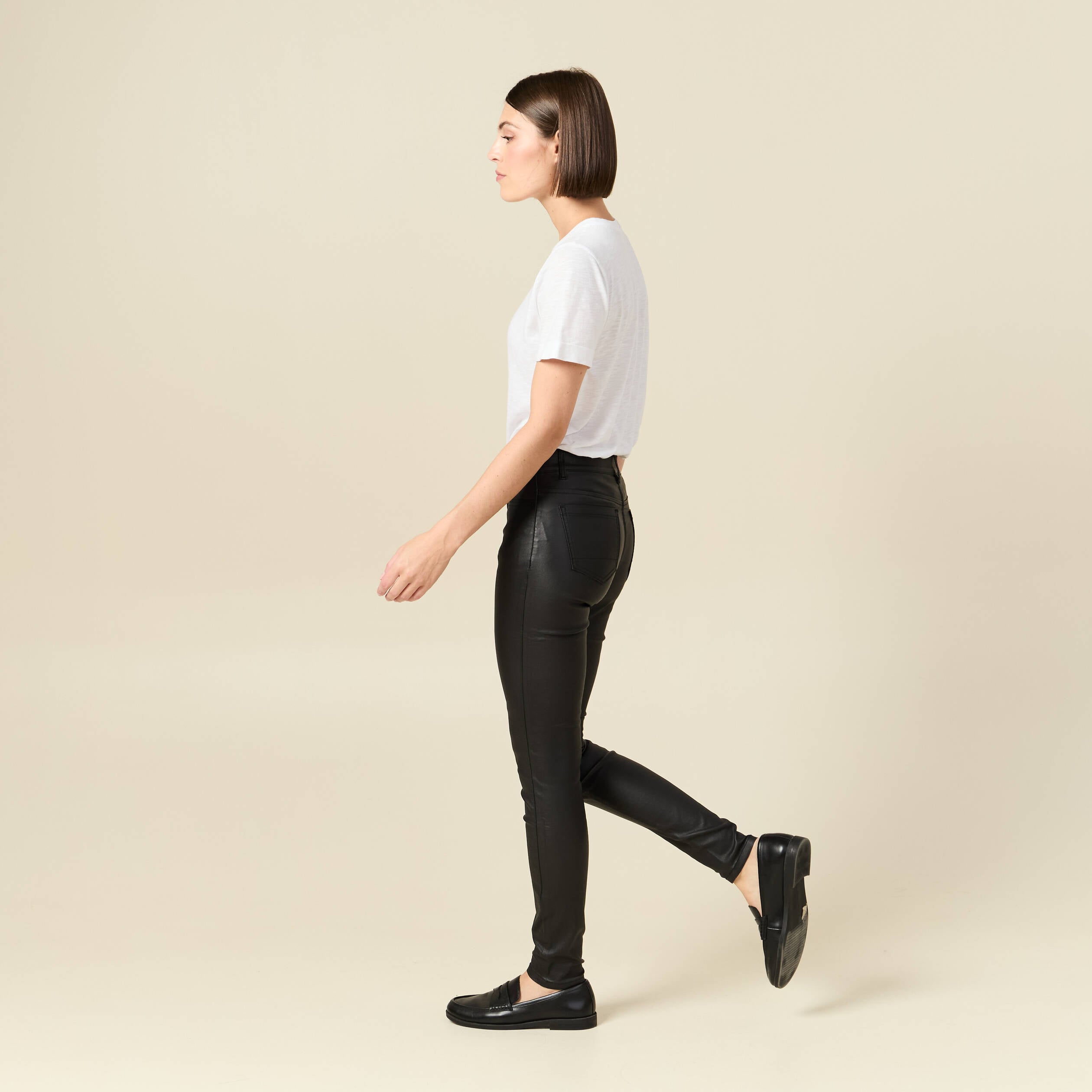Tregging skinny denim noir enduit femme