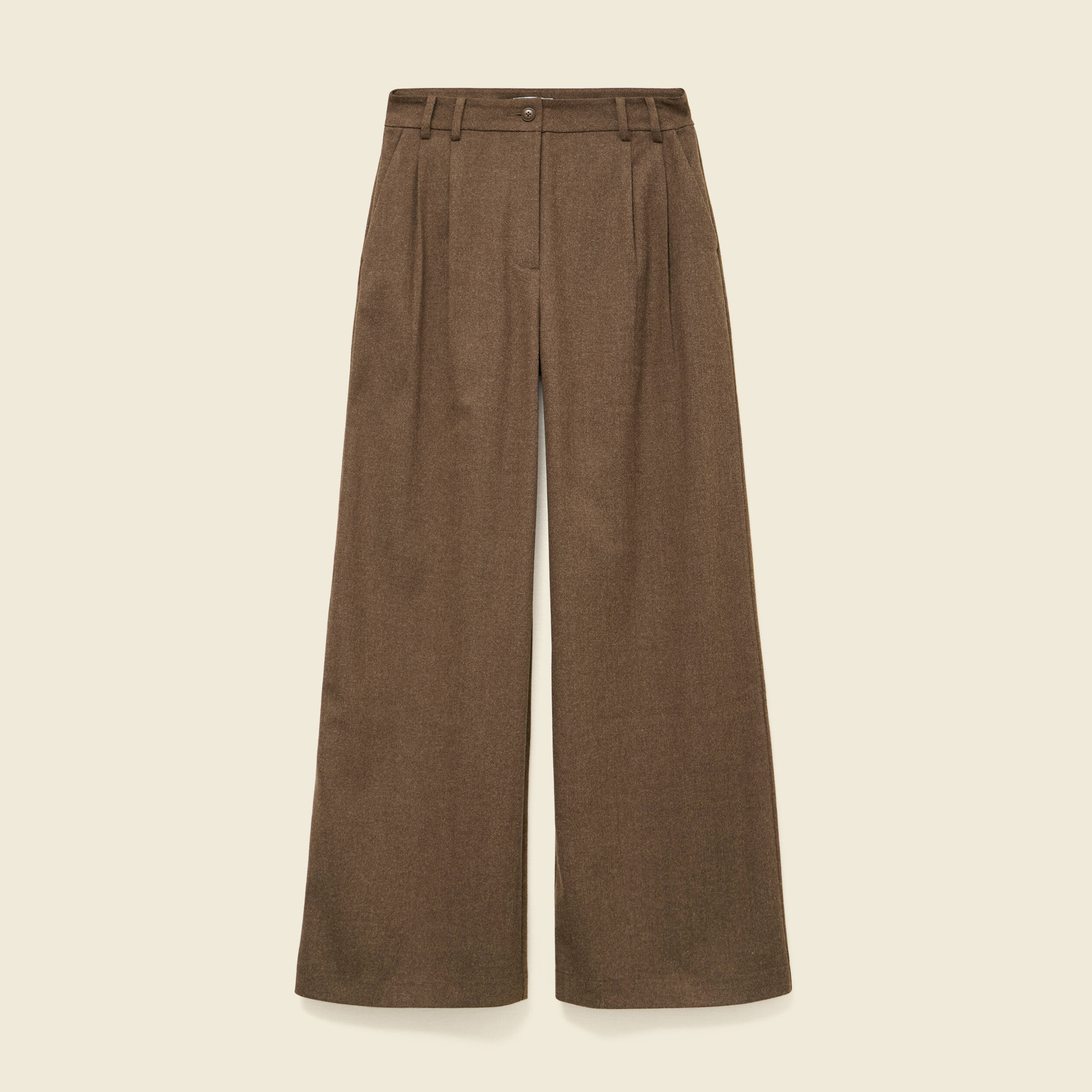 Pantalon large taille haute marron fonc&eacute; femme