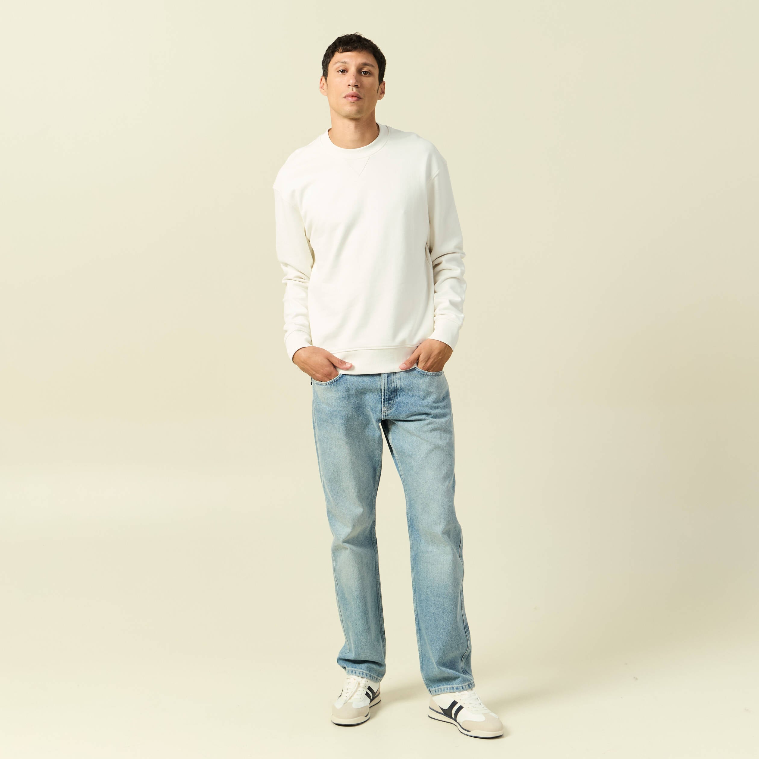 Sweat manches longues en coton ecru homme