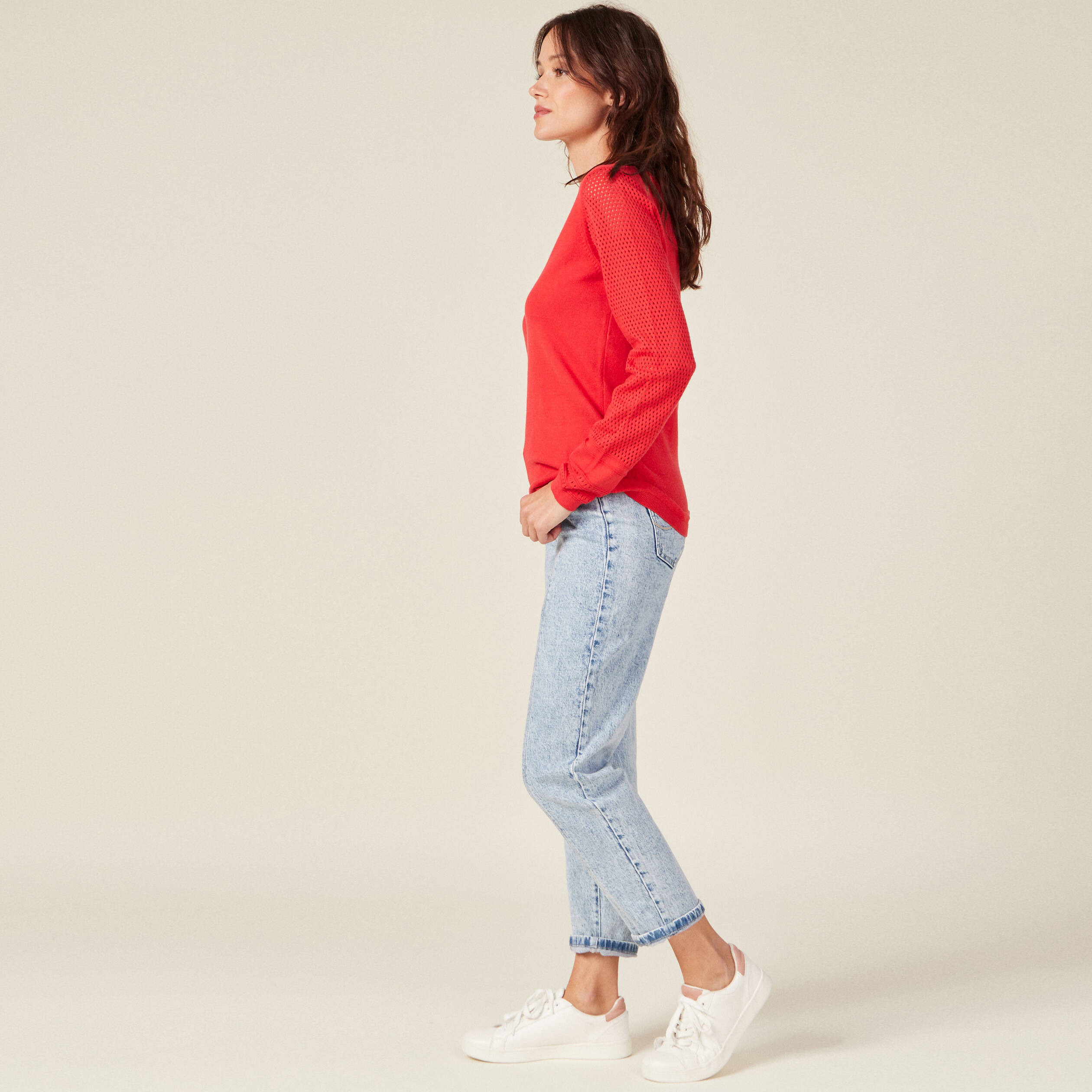 Pull à manches longues rouge foncé femme