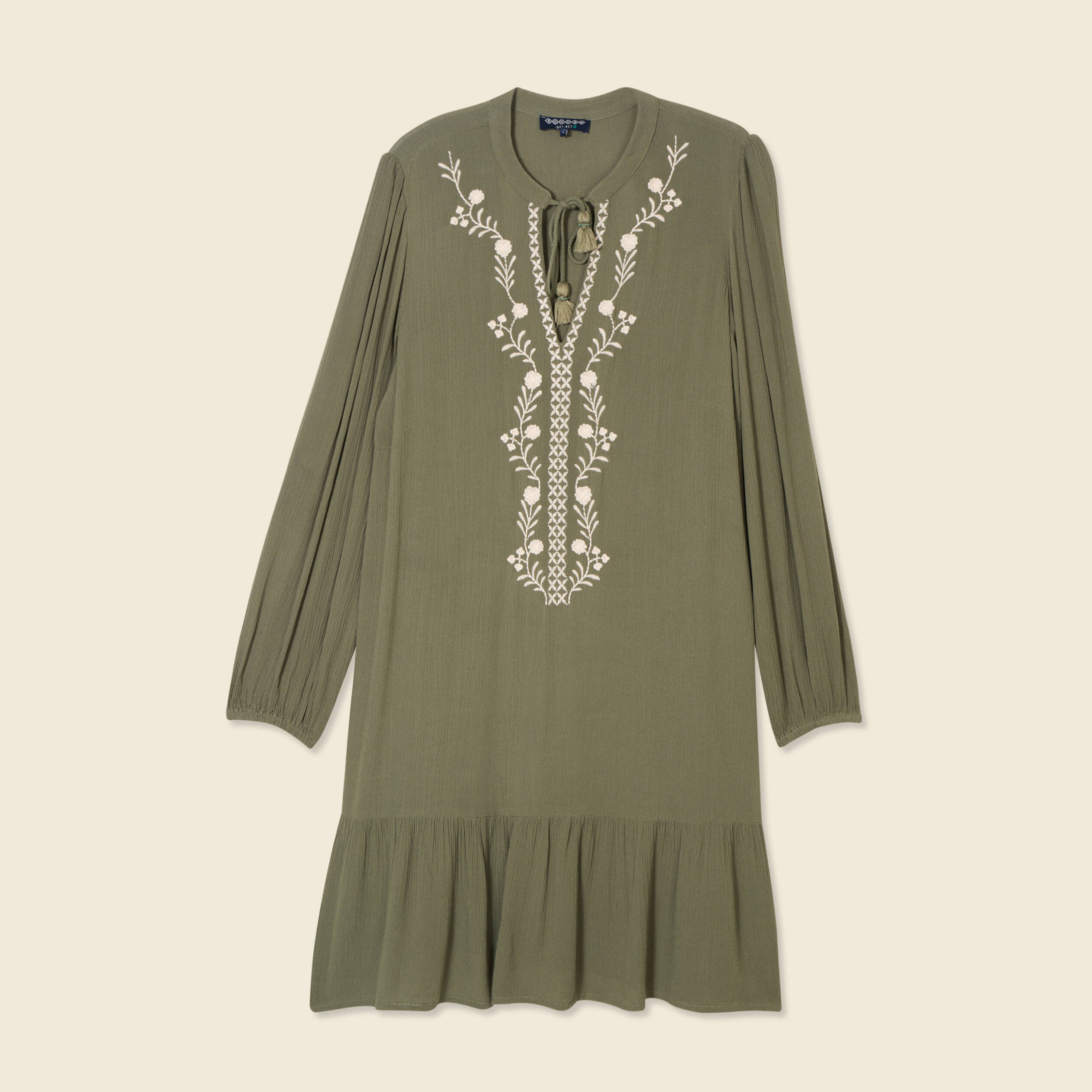 Robe &eacute;vas&eacute;e broderie vert kaki femme