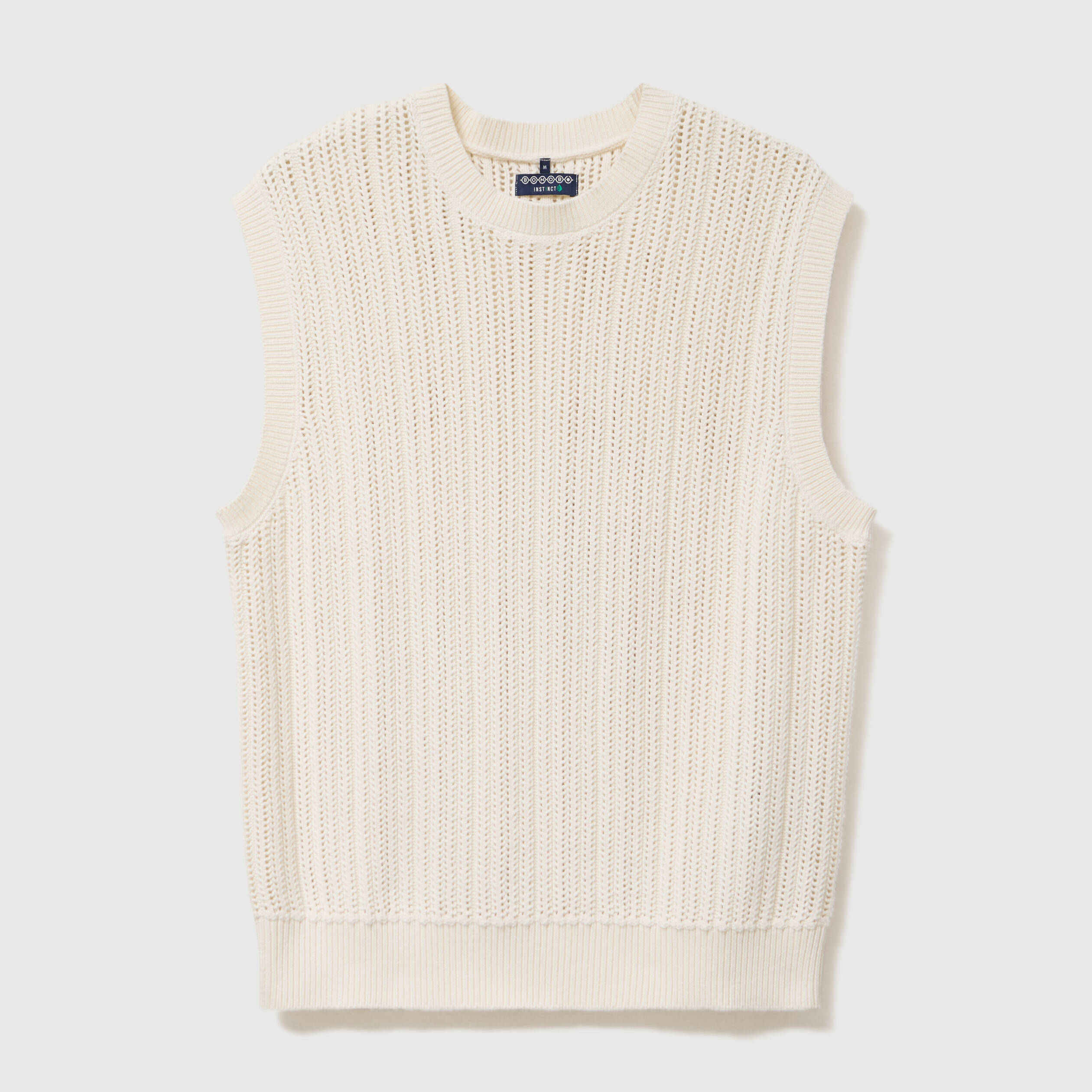Pull sans manches col rond en coton ecru homme