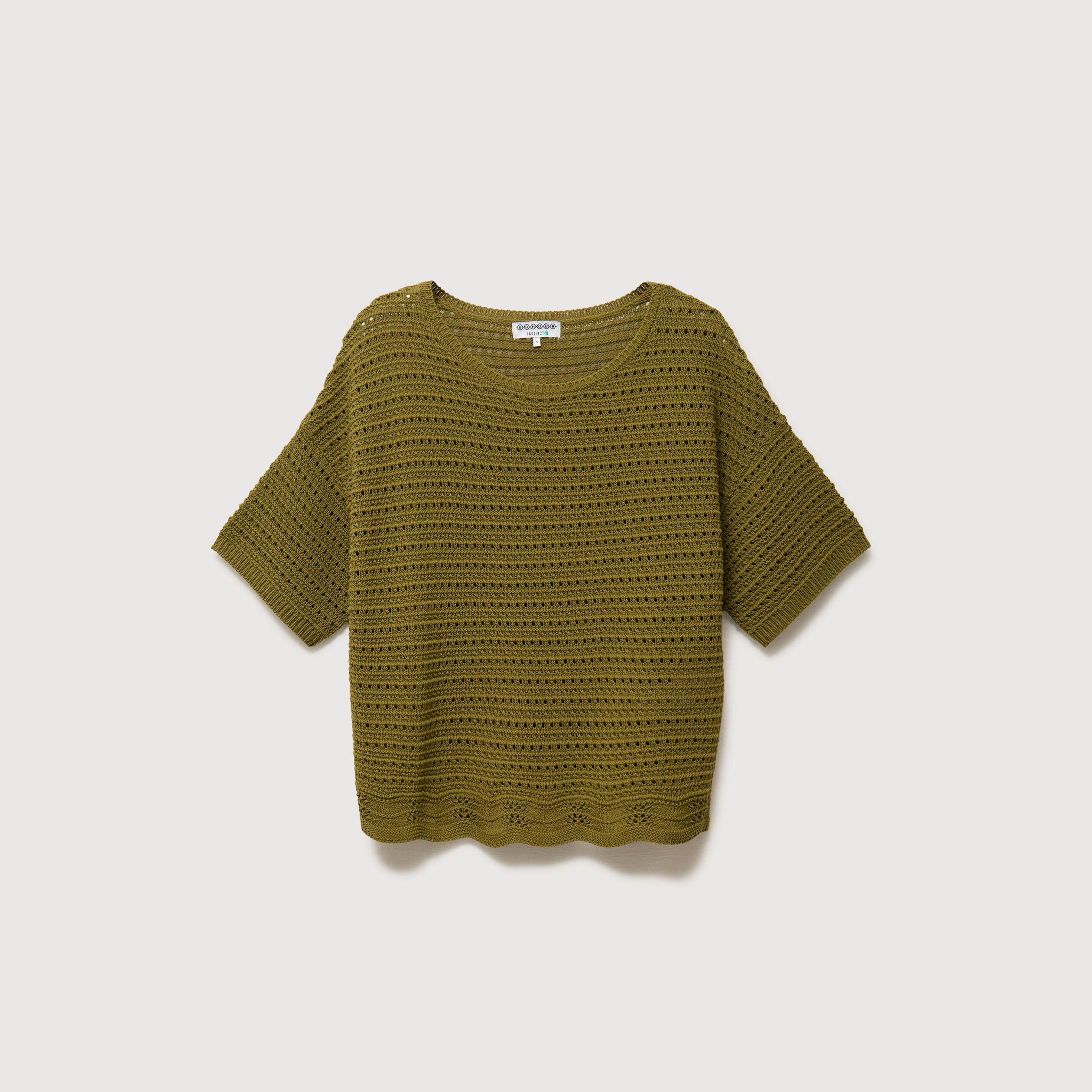 Pull col rond manches courtes vert kaki femme