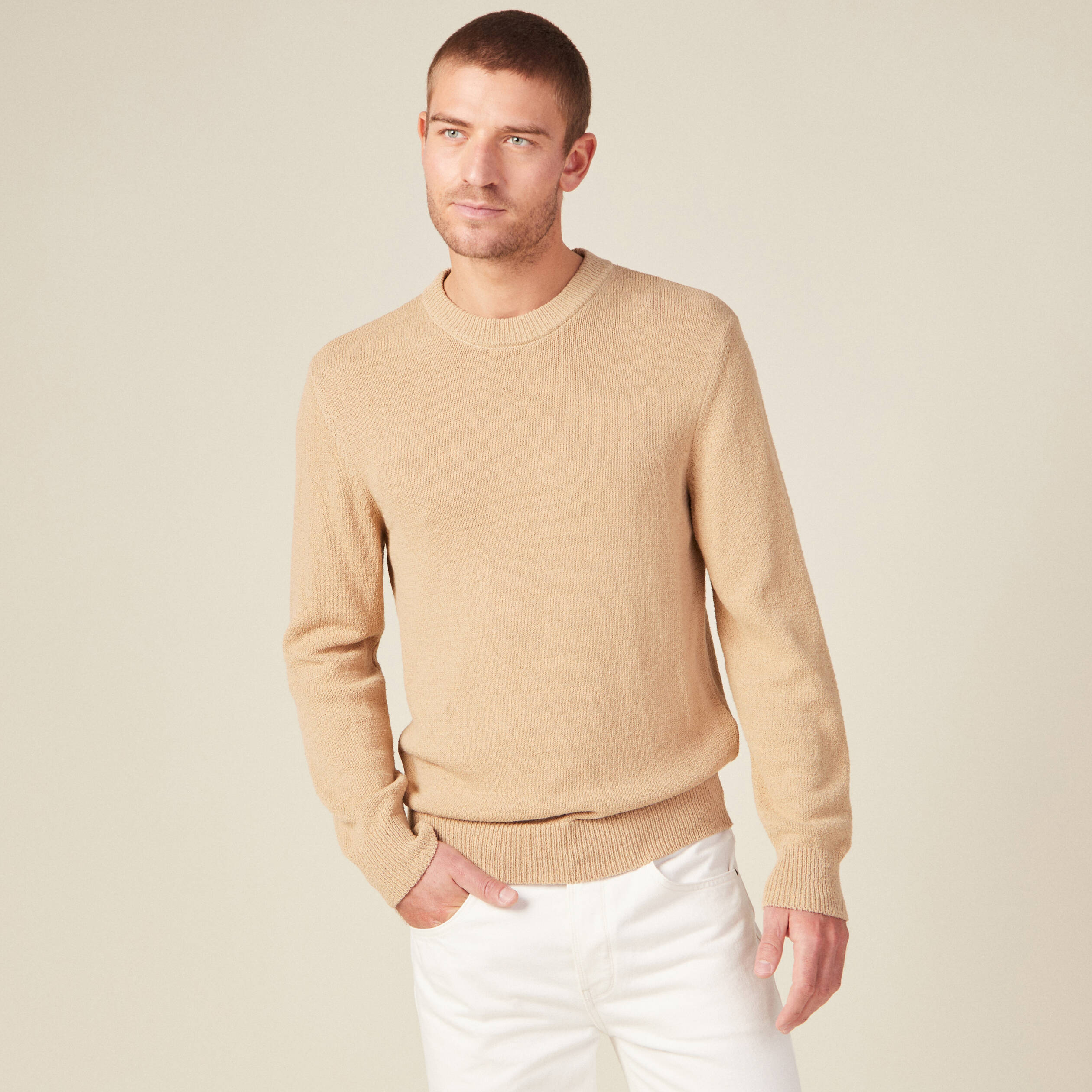 Pull manches longues beige homme