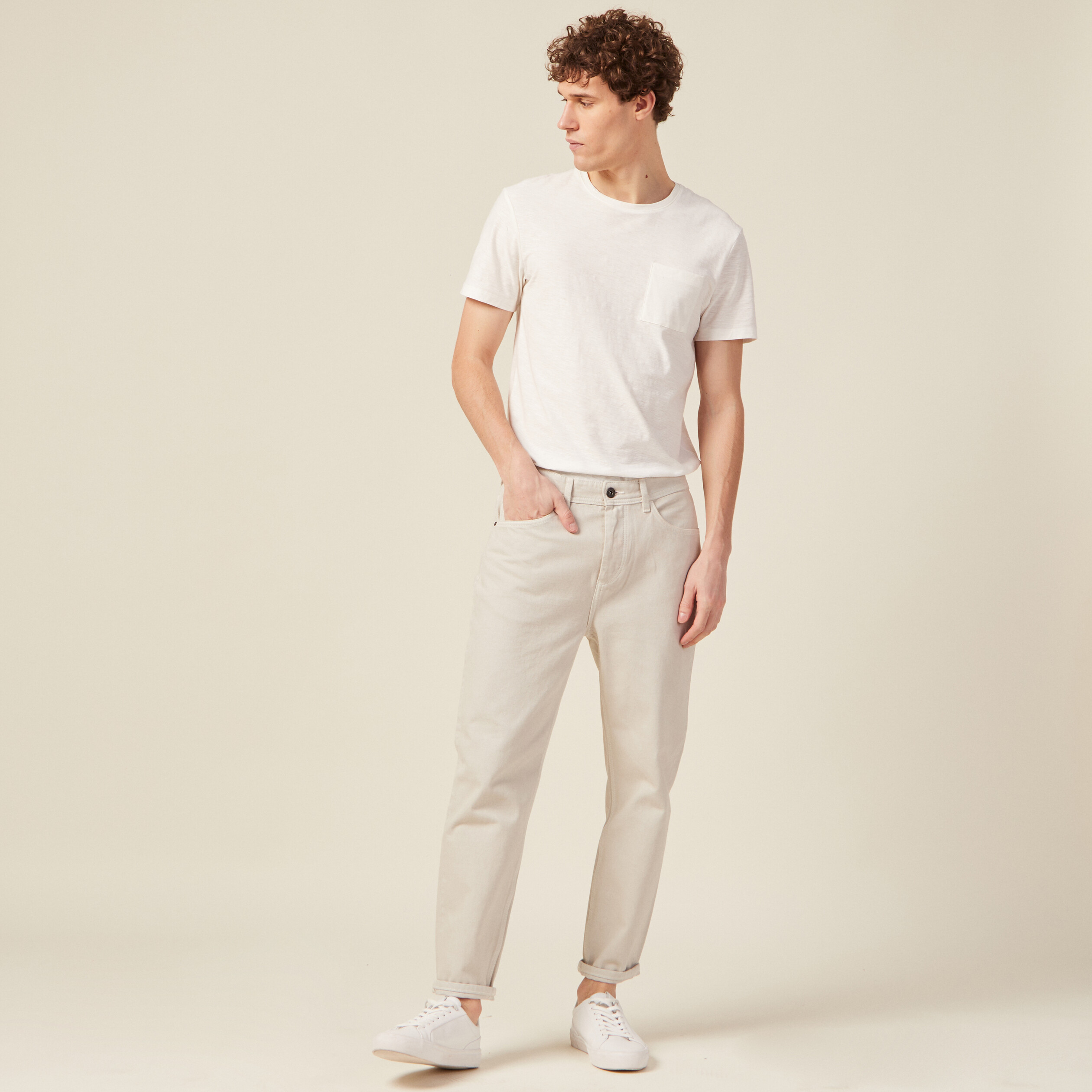 jeans tapered 5 poches beige homme Jeans tapered 5 poches beige homme