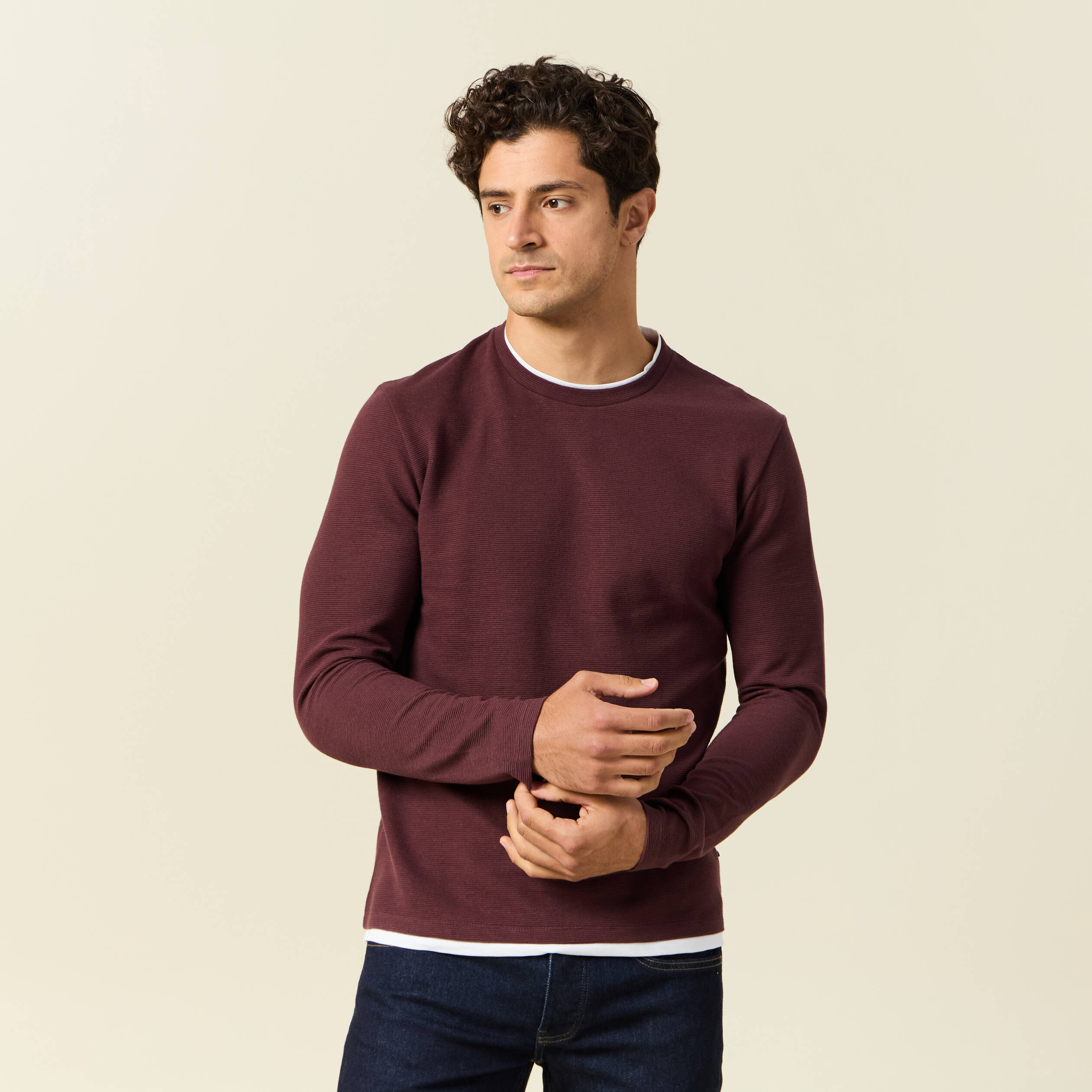 T-shirt manches longues bordeaux homme