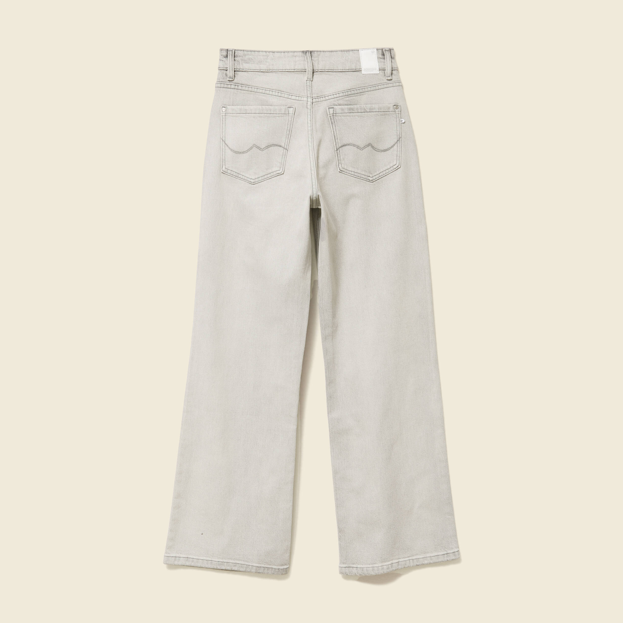 Jeans large taille haute denim gris clair femme