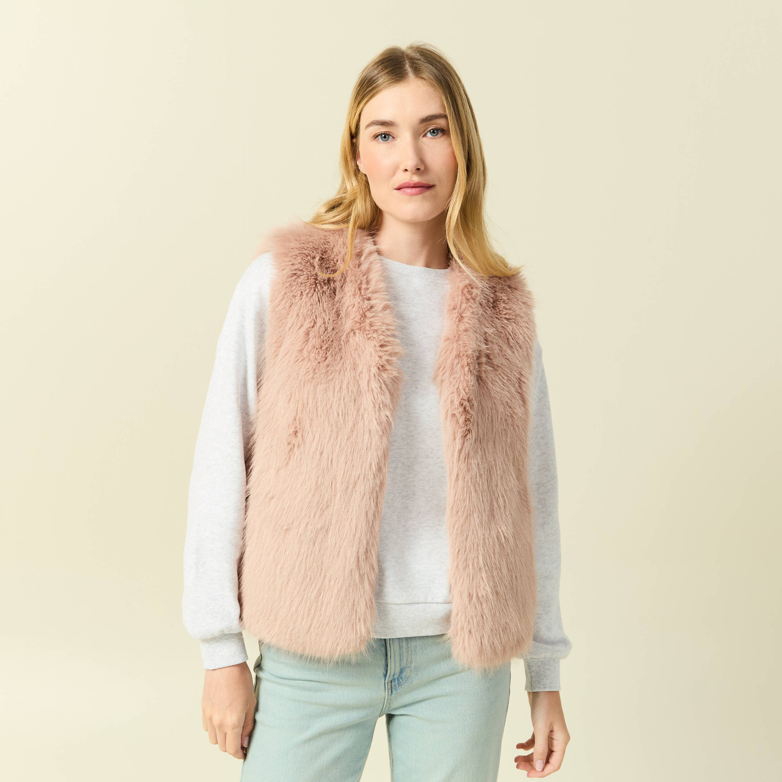 Veste fausse fourrure avec doublure vieux rose femme