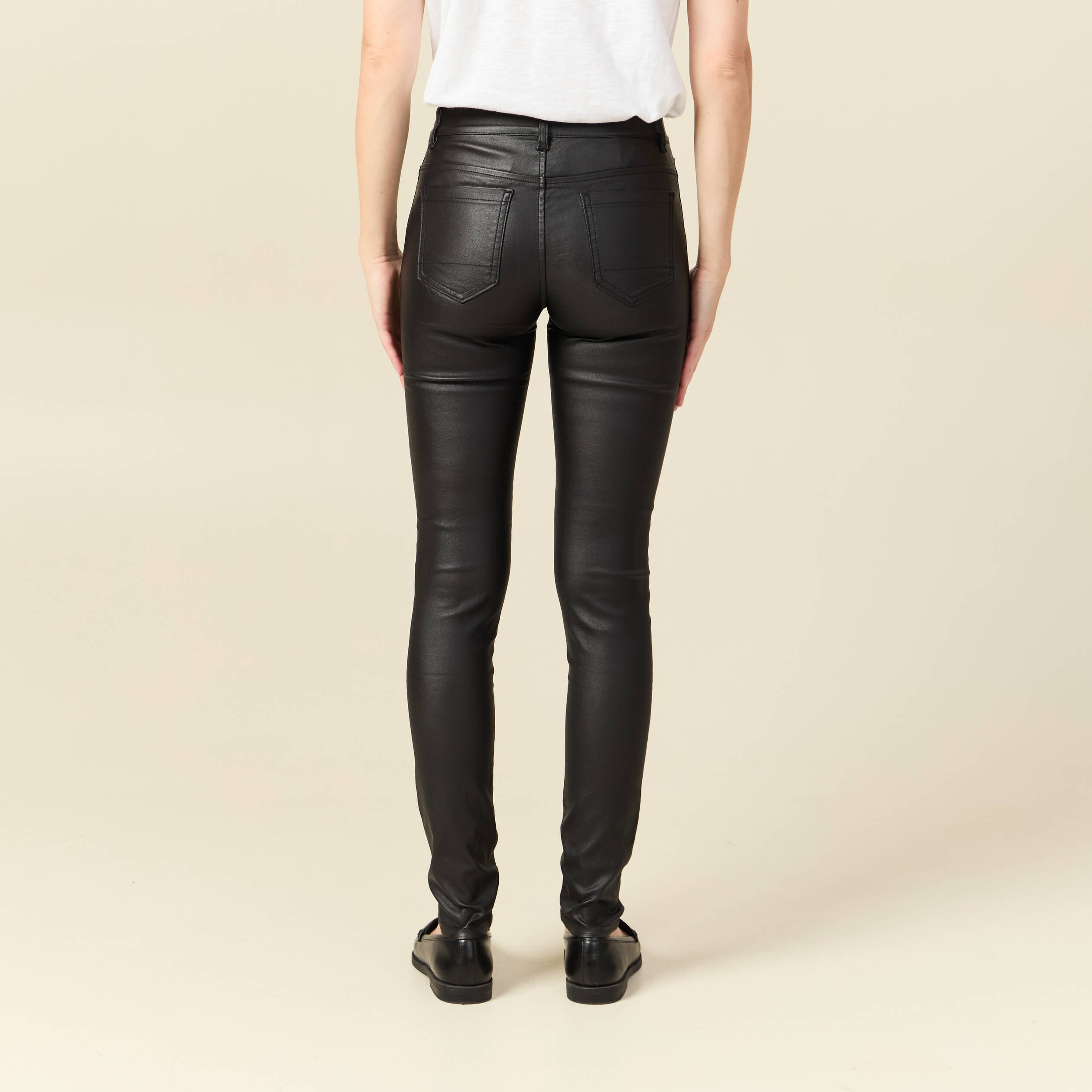 Tregging skinny denim noir enduit femme