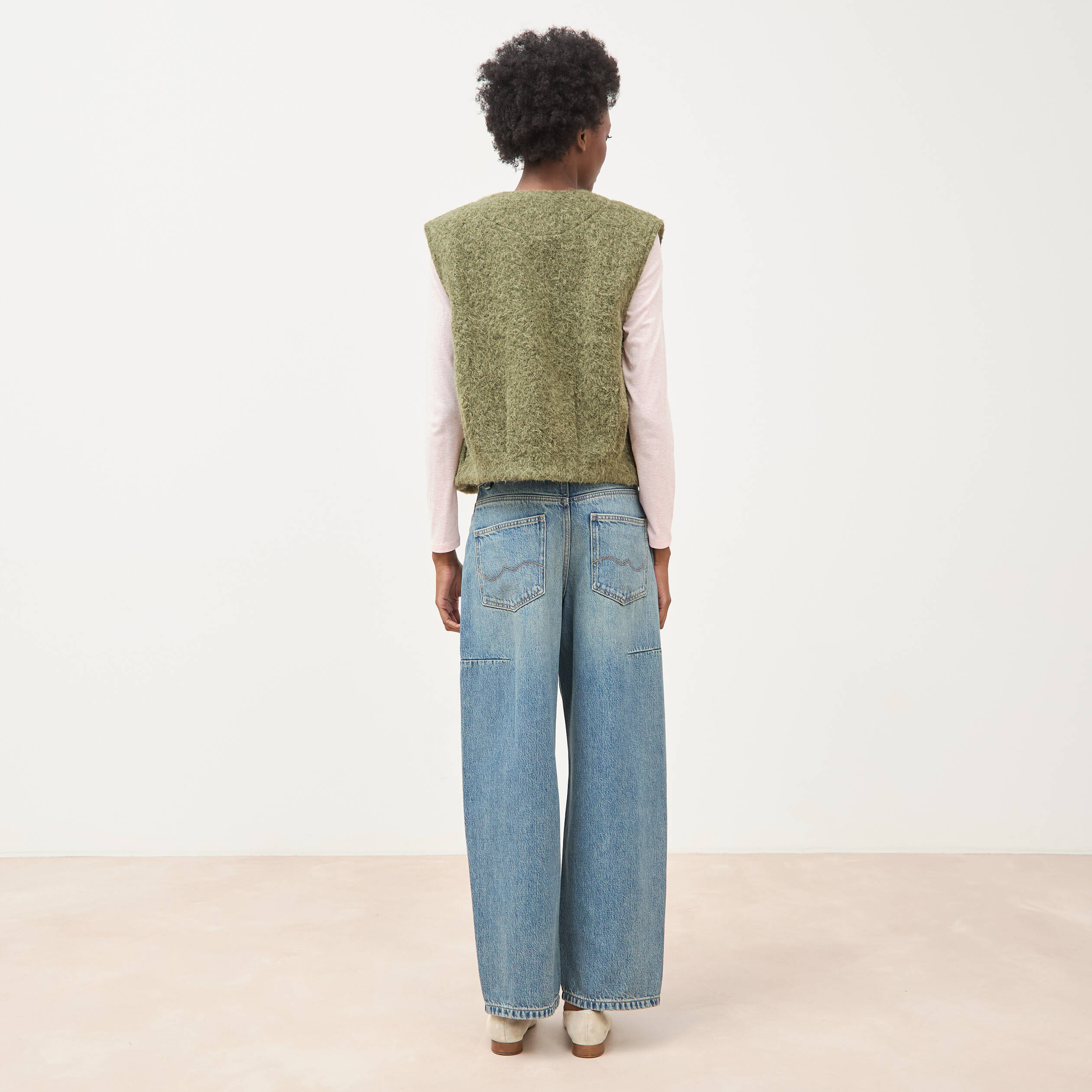 Gilet droit sans manches col rond vert kaki femme