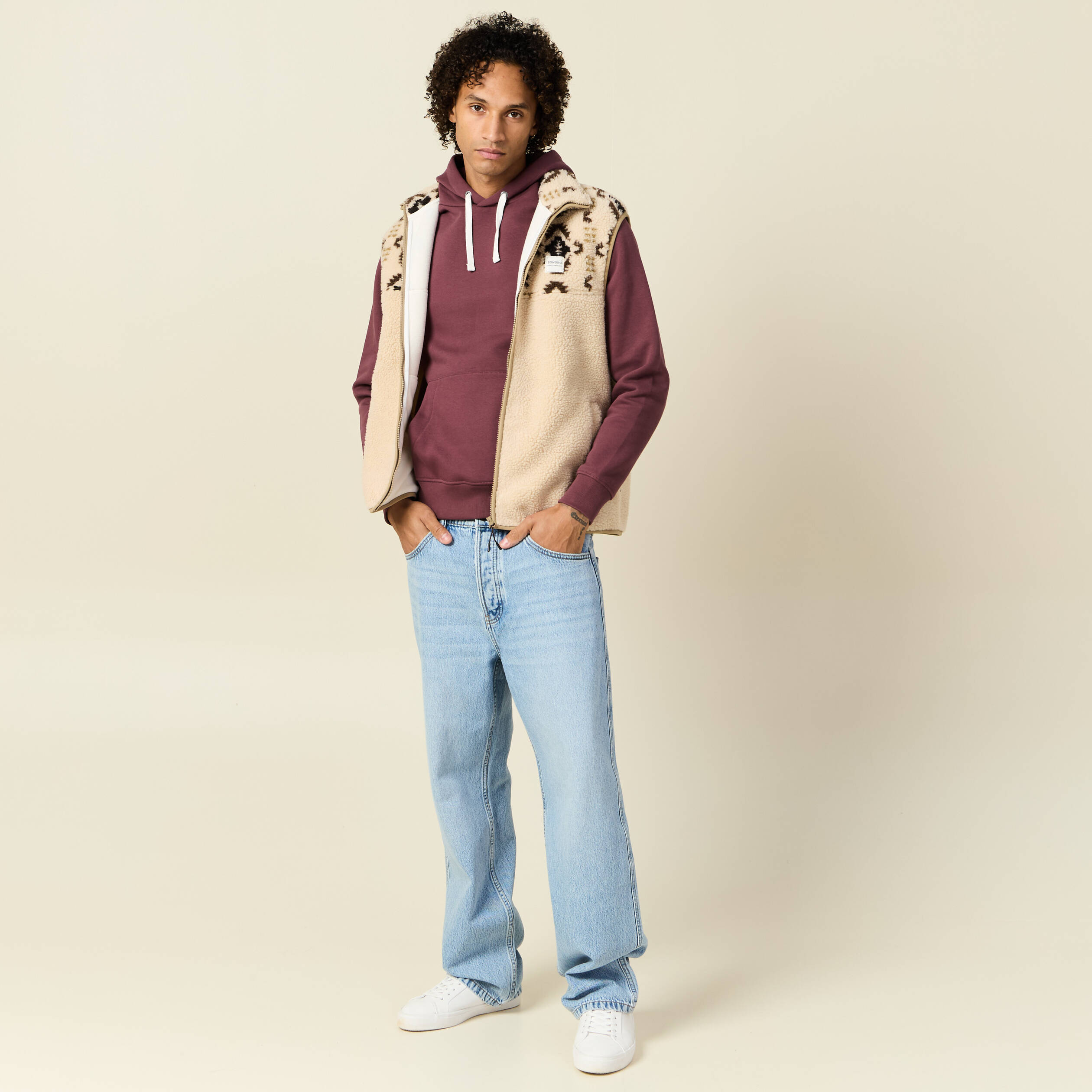 Gilet sans manches zipp&eacute; ecru homme