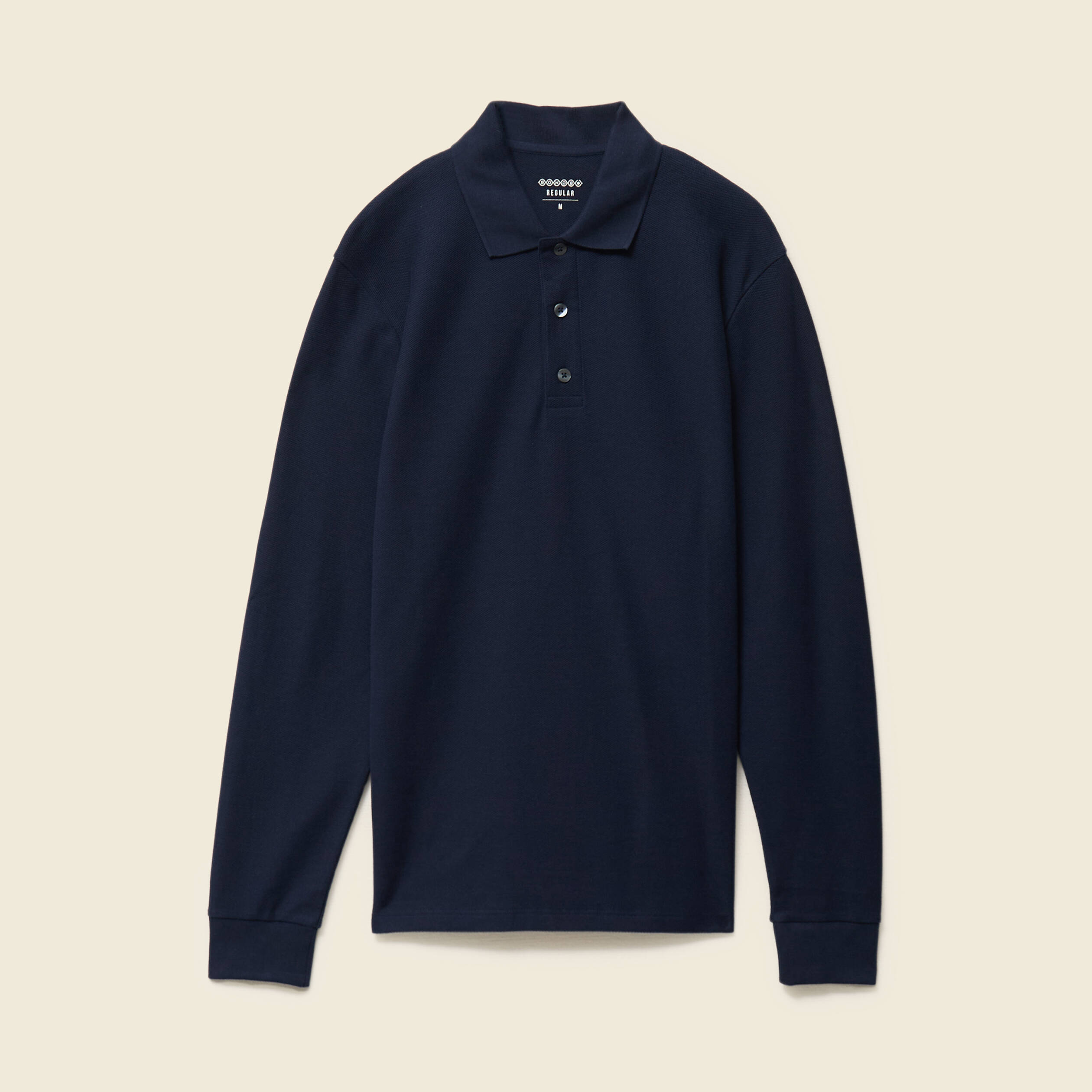 Polo manches longues en coton bleu marine homme