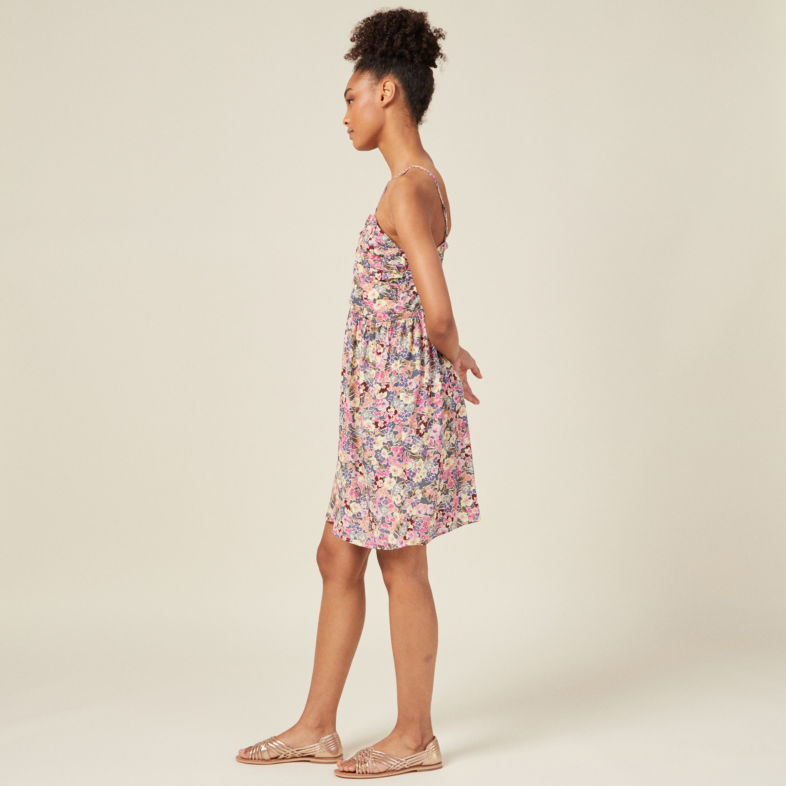 Robe droite froncée multicolore femme