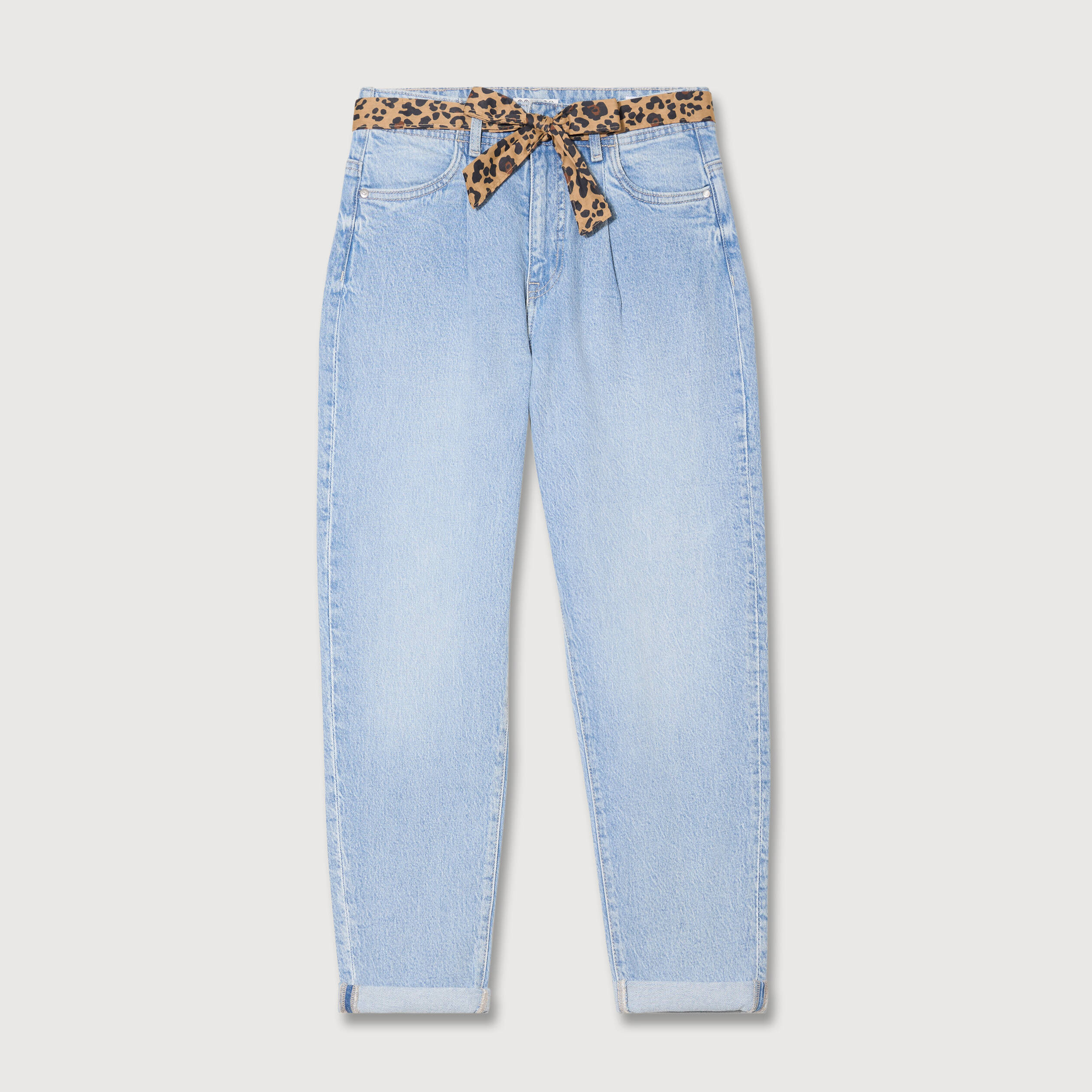 Jeans mom ceinture foulard denim bleach femme