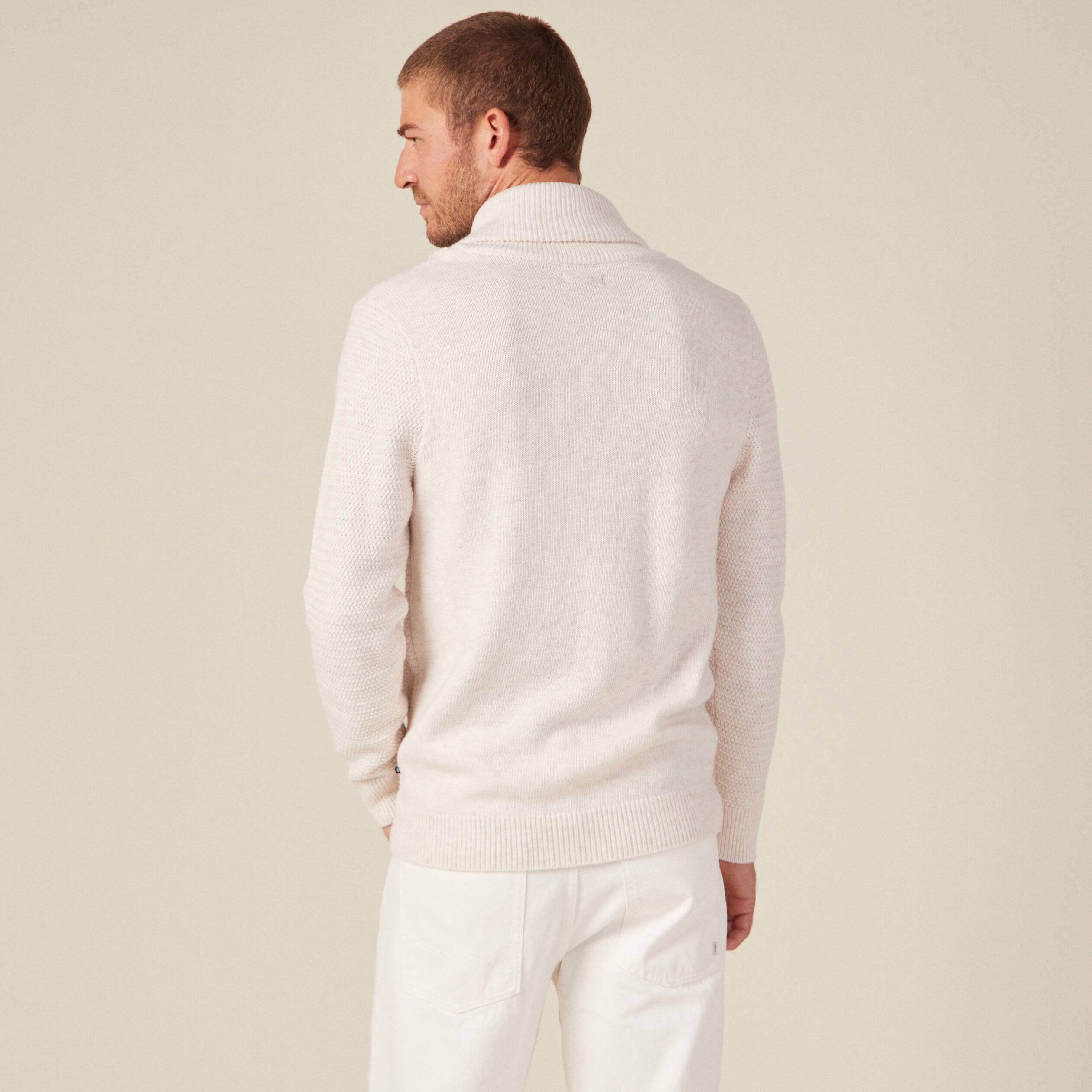 Pull manches longues col ch&acirc;le ecru homme