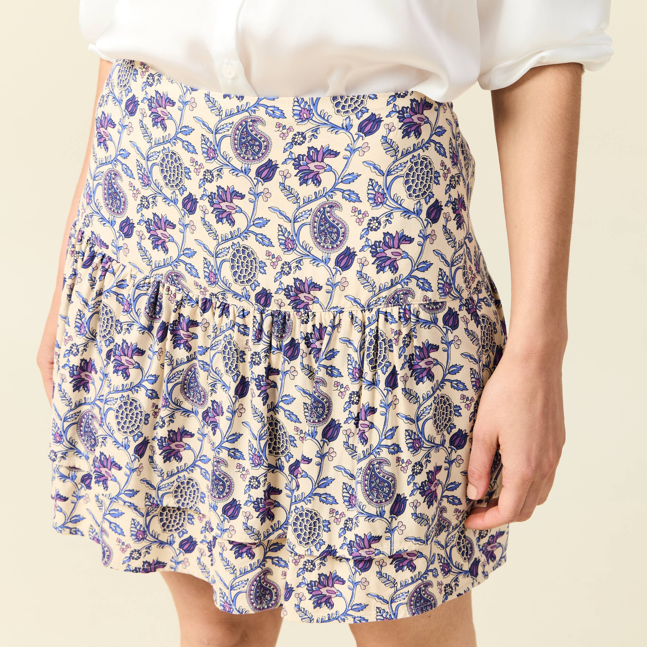 Jupe fluide doubl&eacute;e bleu femme