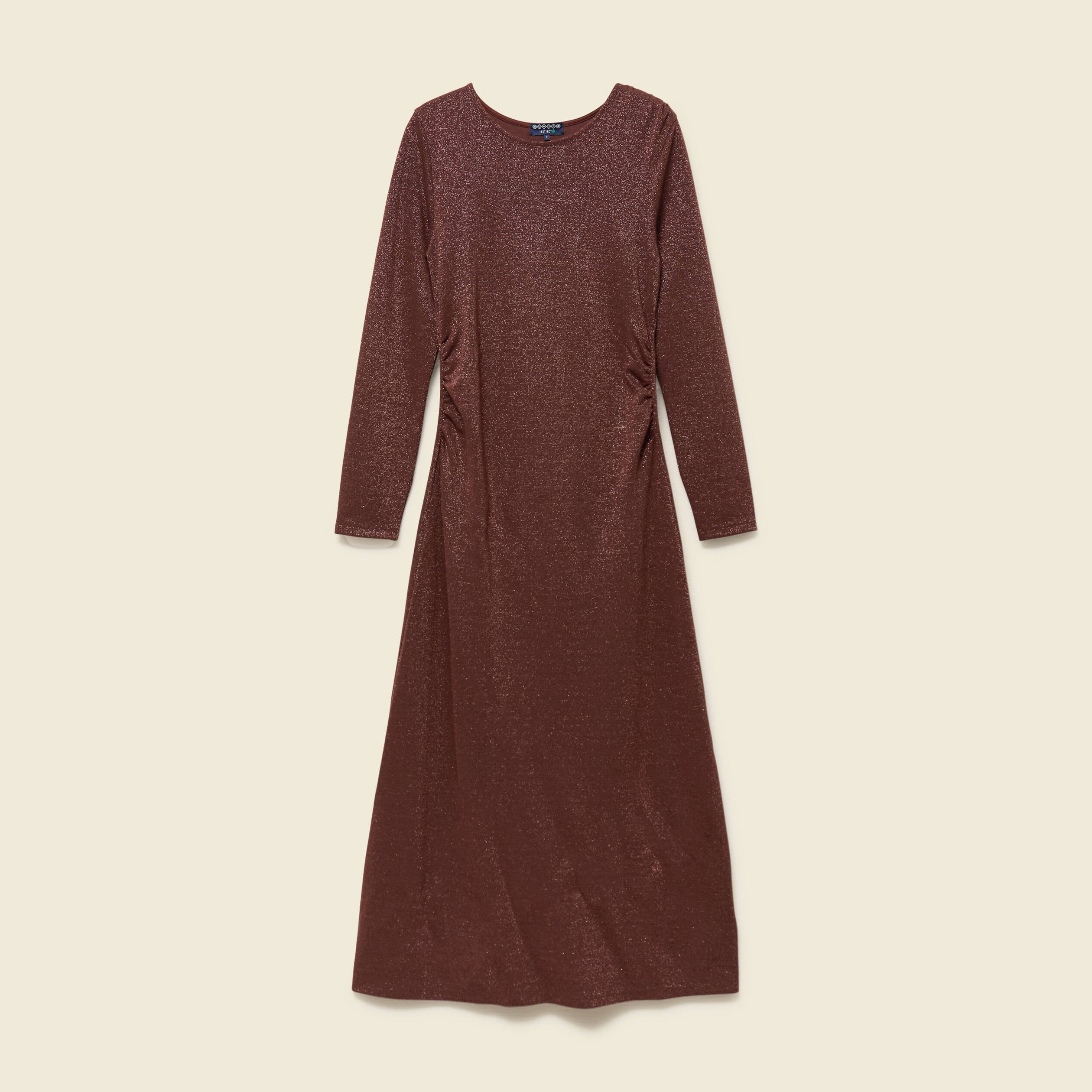 Robe longue ajust&eacute;e manches longues marron femme