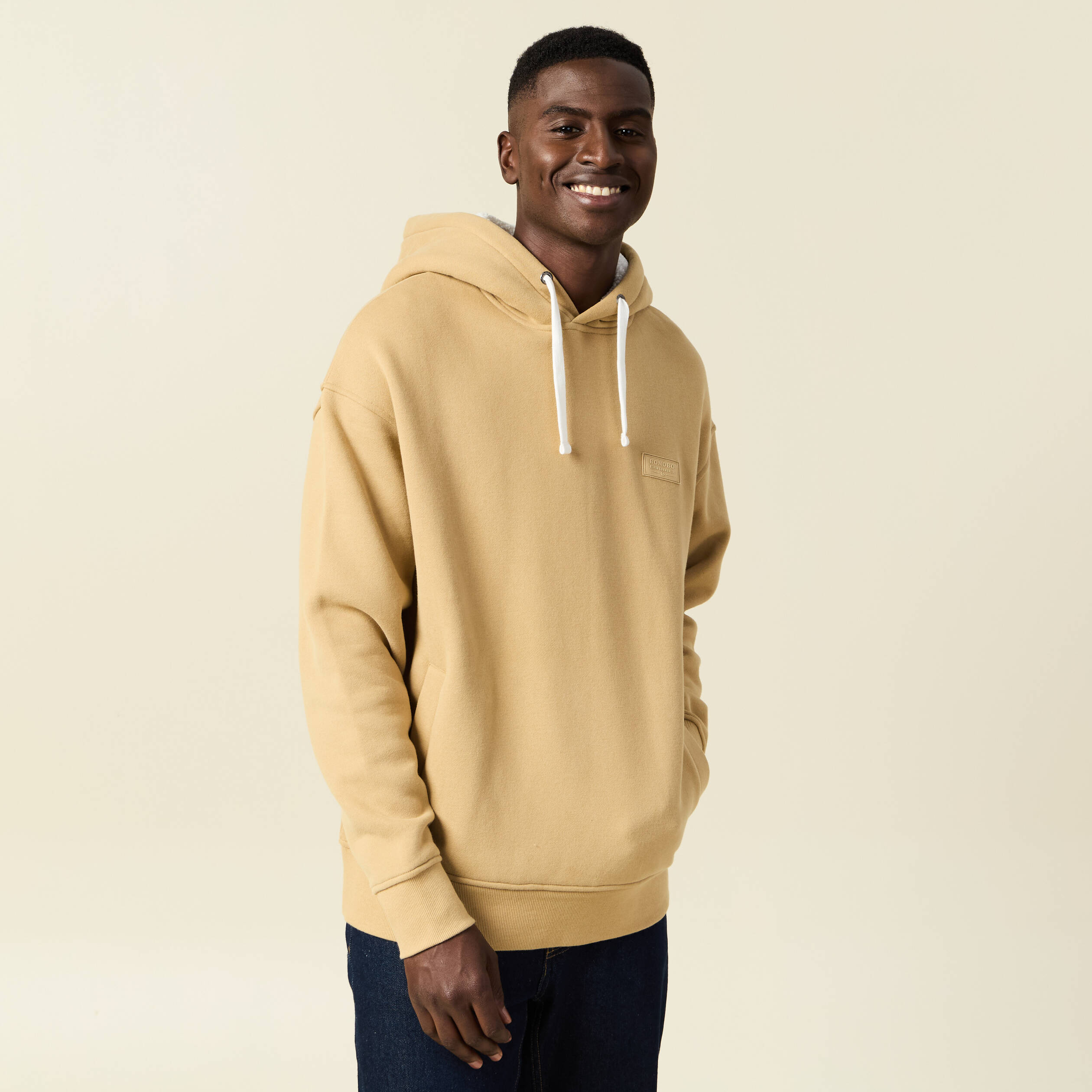 sweat a capuche doublee beige homme Sweat à capuche doublée beige homme