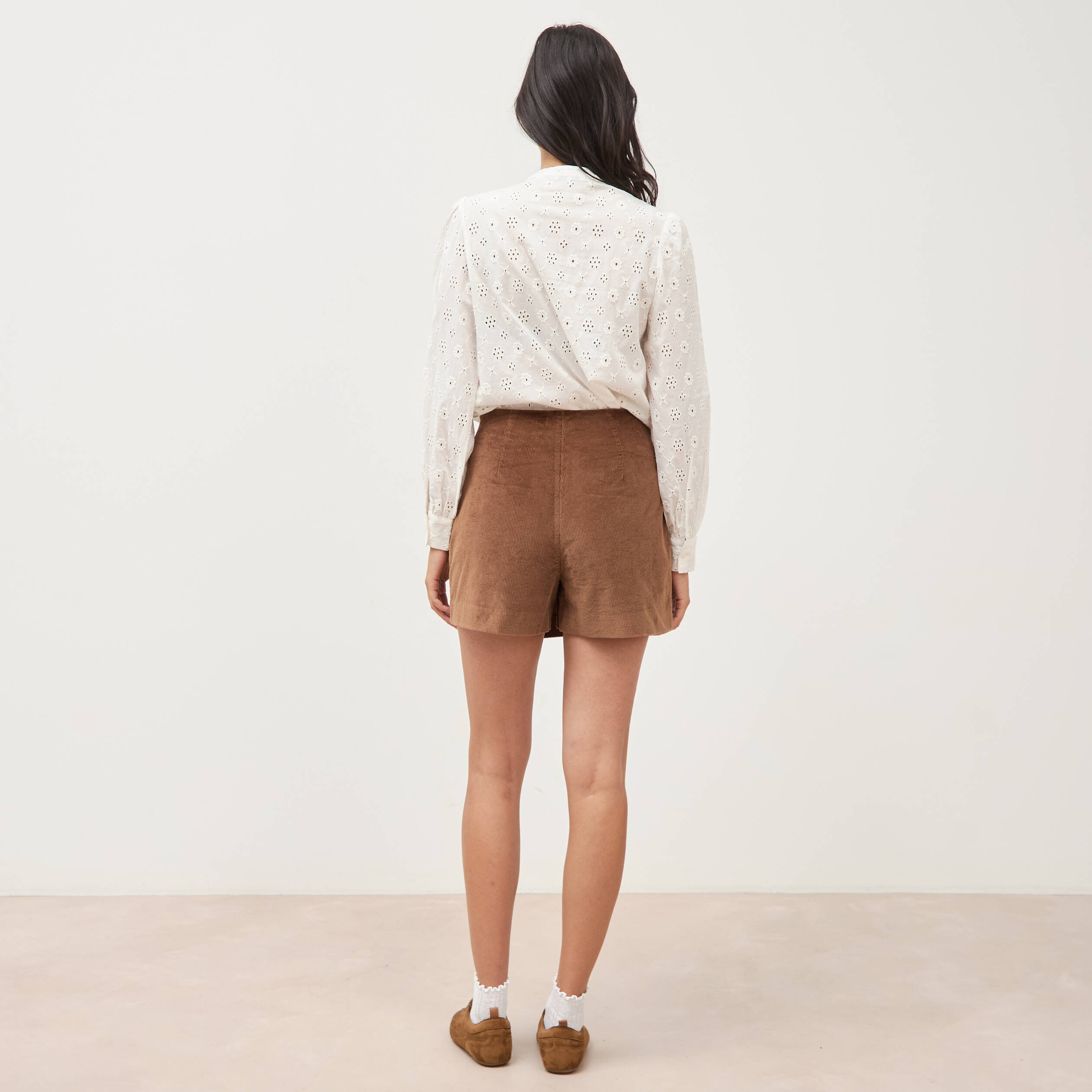 Jupe-short taille haute en velours vieux rose femme