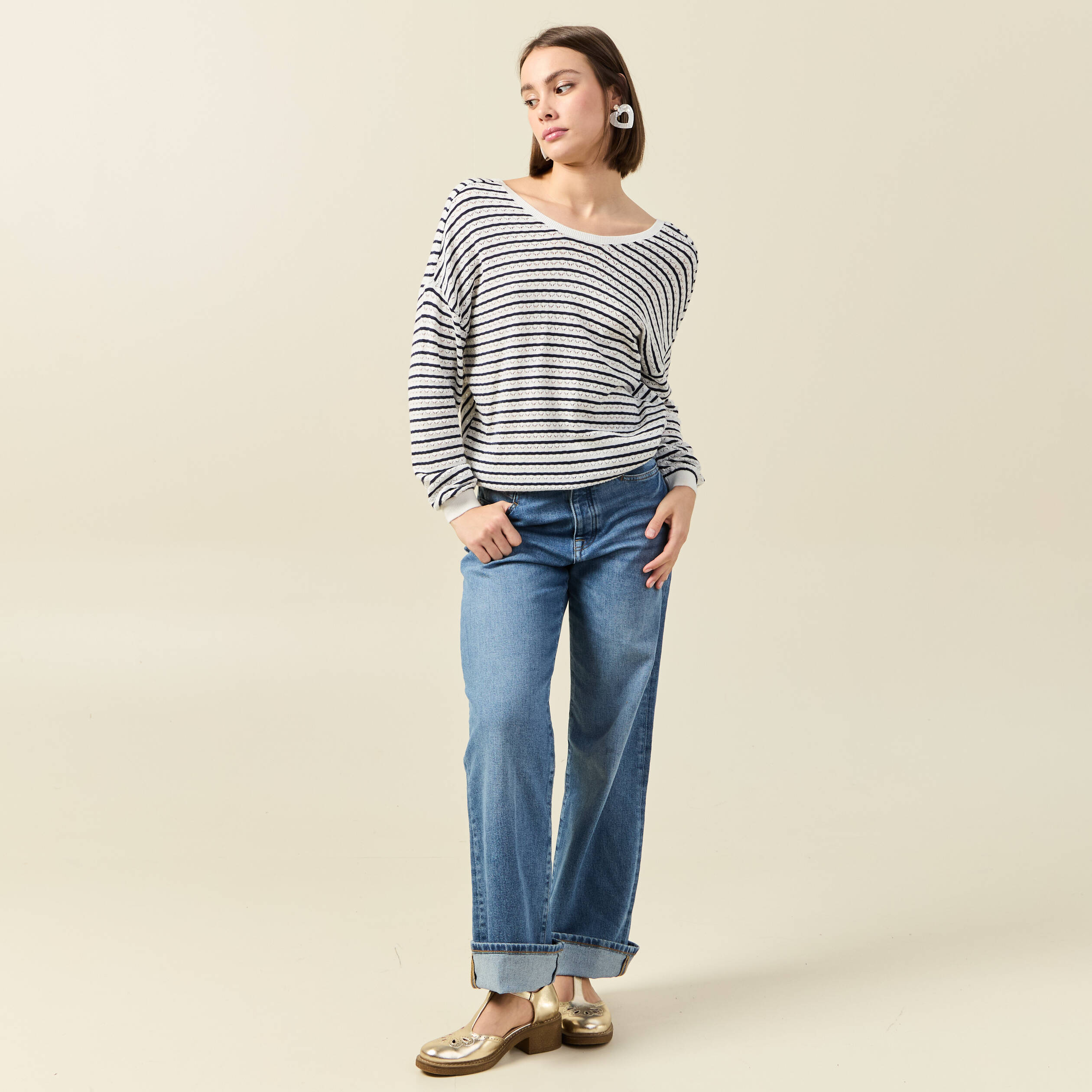 Pull manches longues ecru femme