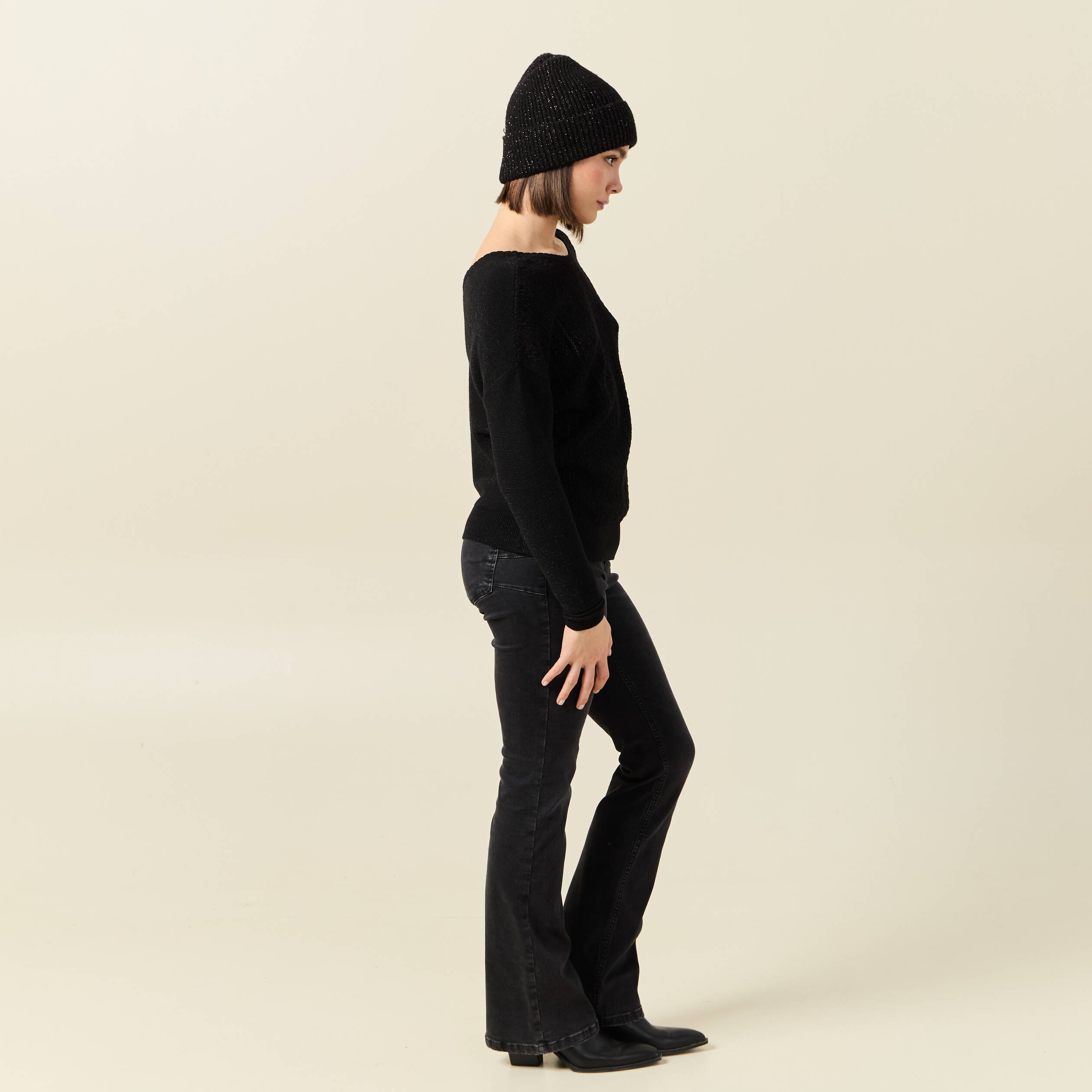 pull manches longues ajoure noir femme Pull manches longues ajouré noir femme