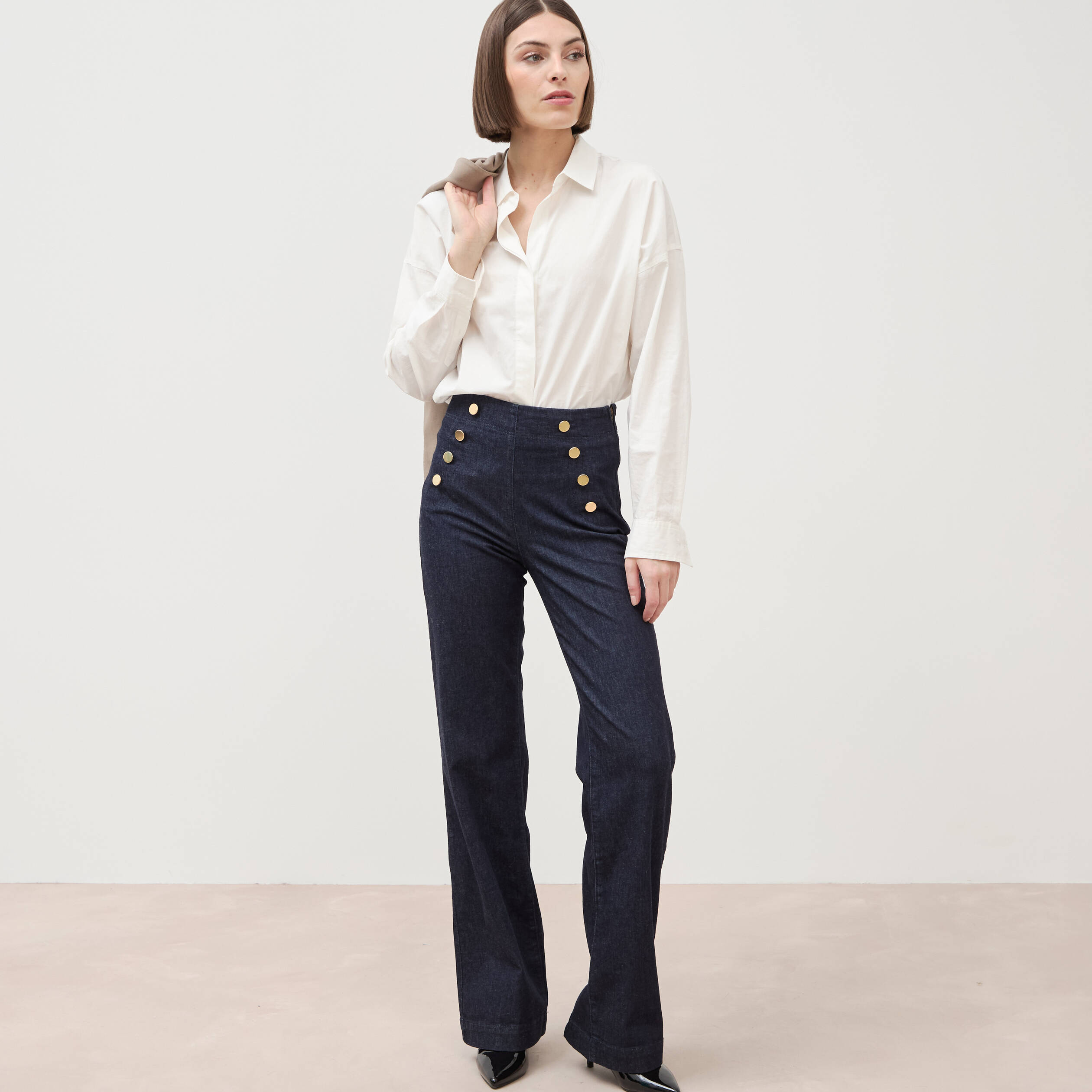 Jeans flare &agrave; pont denim brut femme