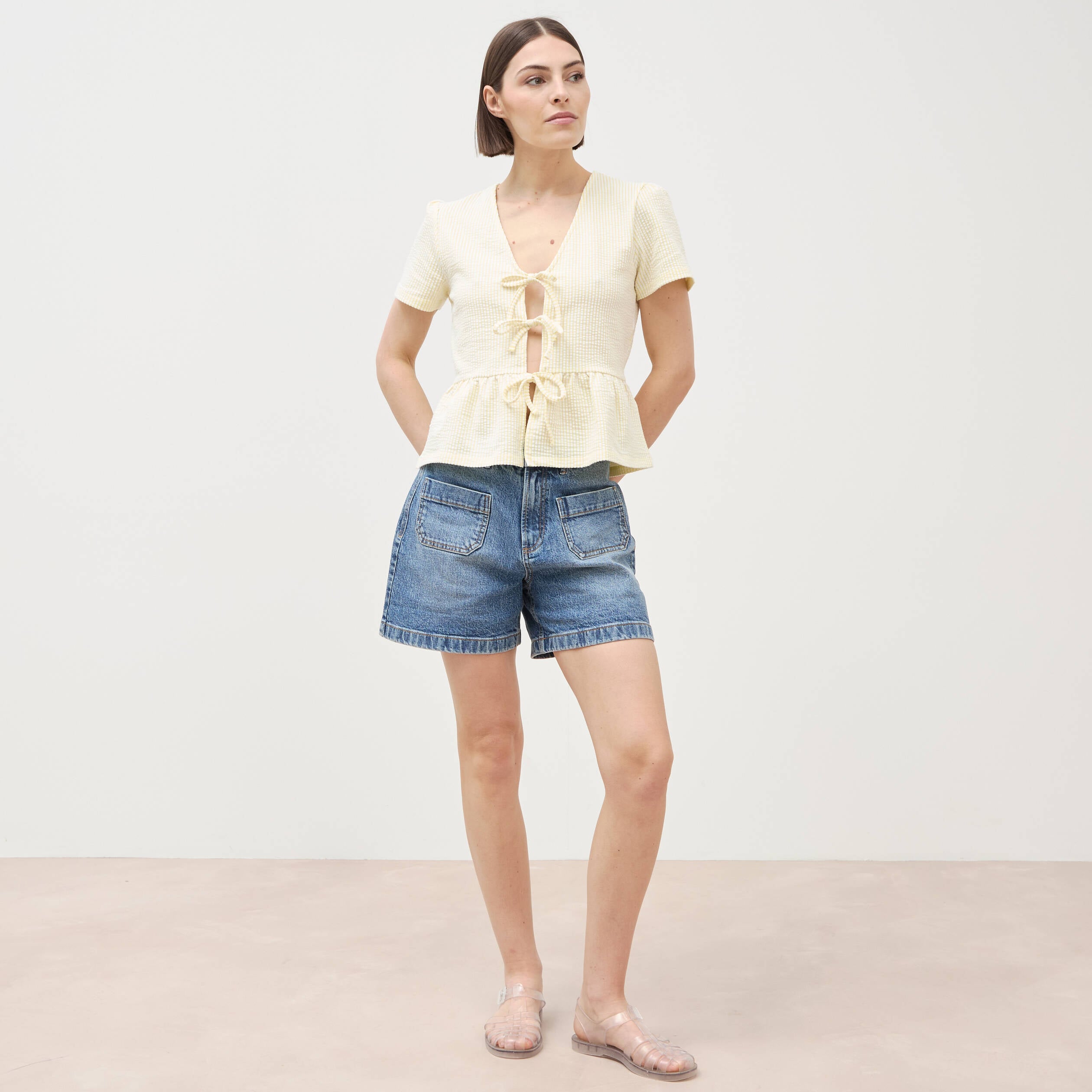 Blouse manches courtes jaune pastel femme