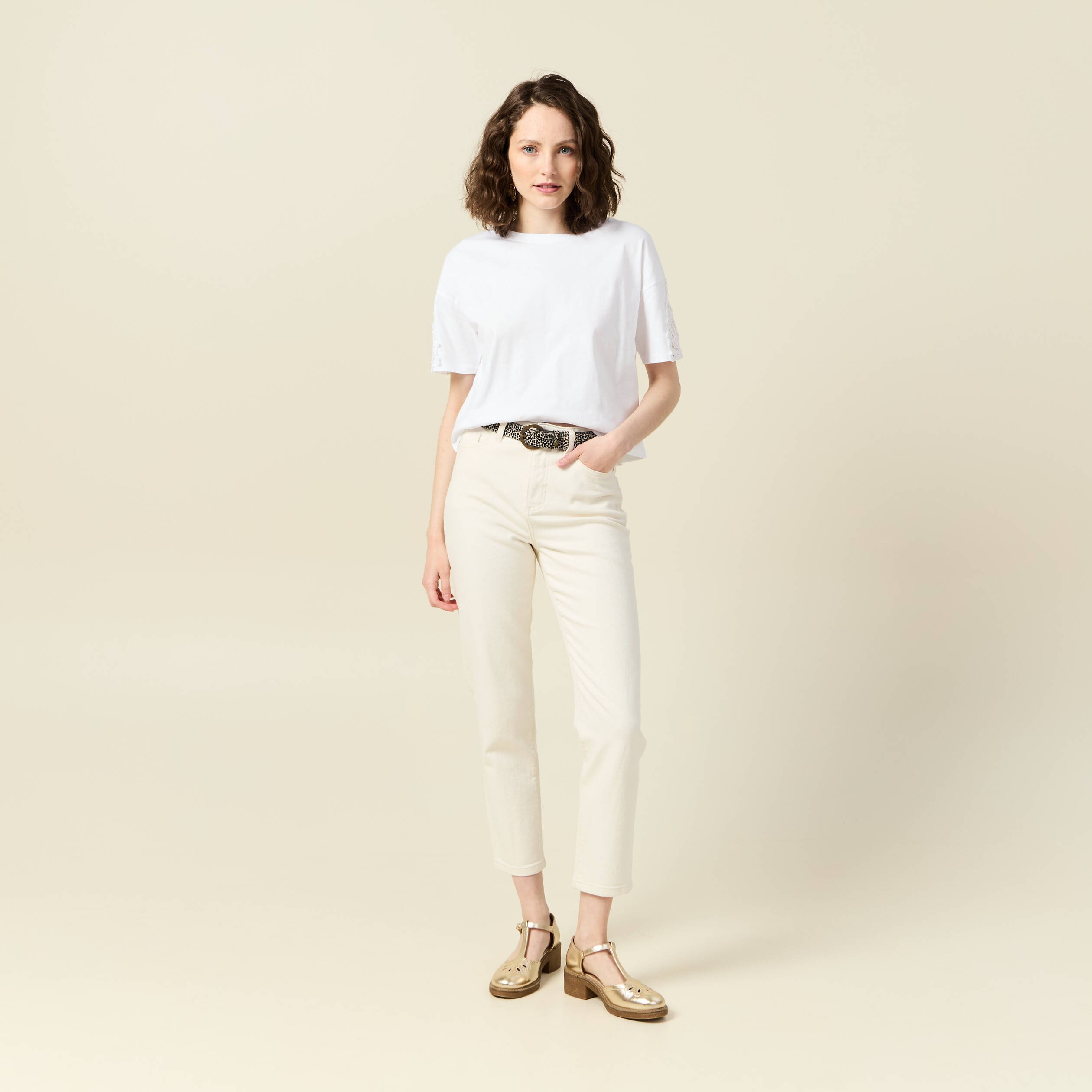 jeans mom 78eme ecru femme Jeans mom 7/8ème ecru femme