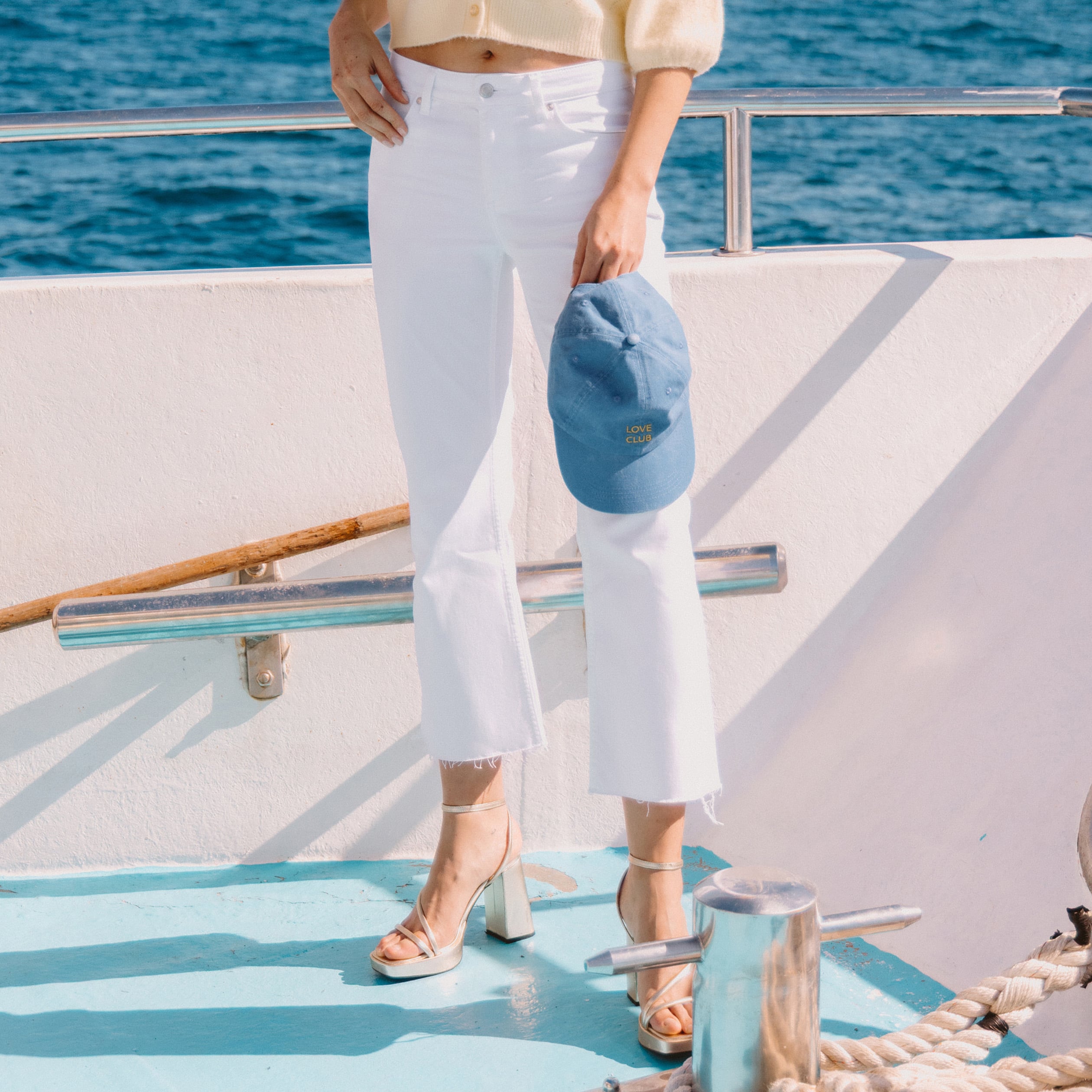 Jeans bootcut cropped taille bascul&eacute;e denim blanc femme