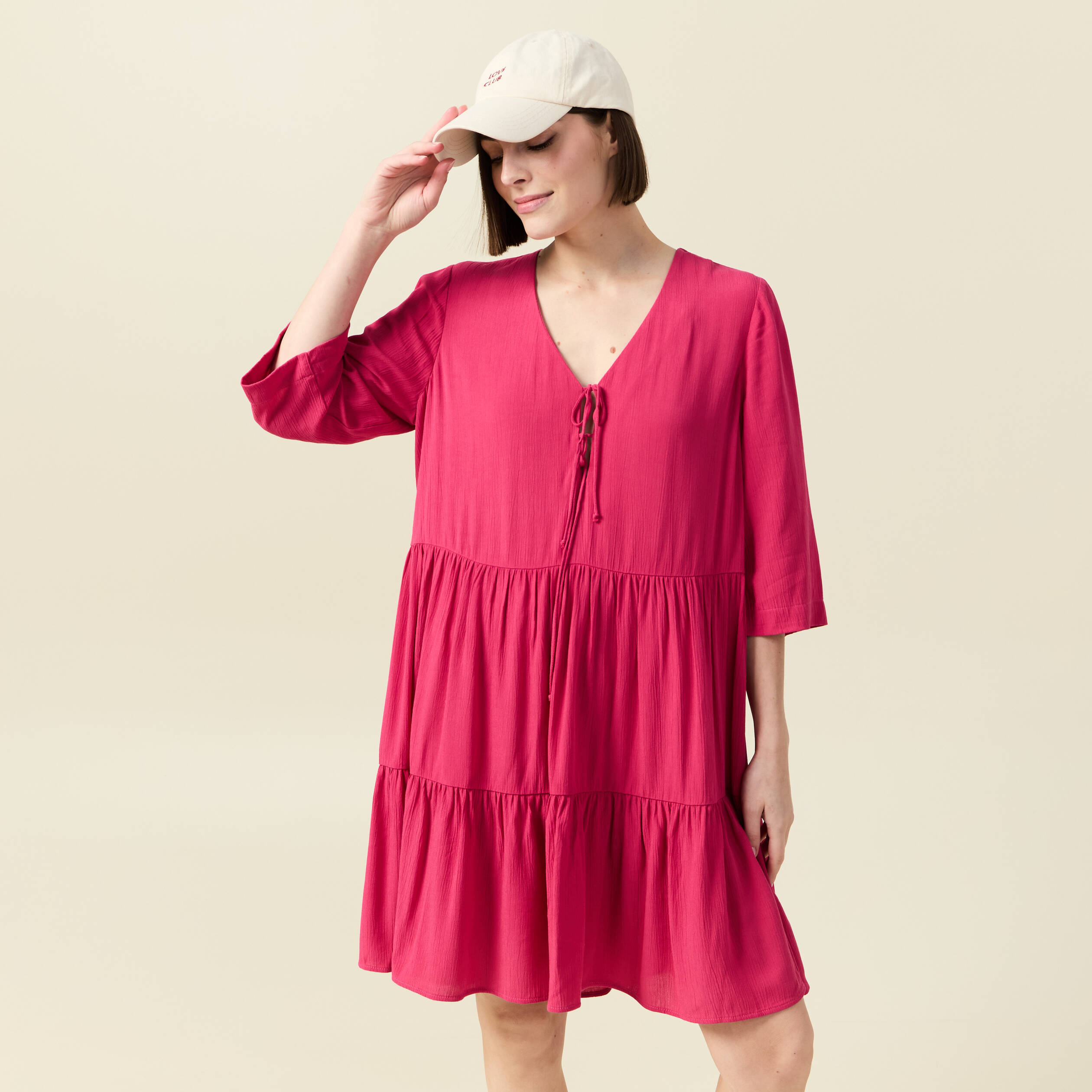 robe evasee manches 34 rose framboise femme Robe évasée manches 3/4 rose framboise femme