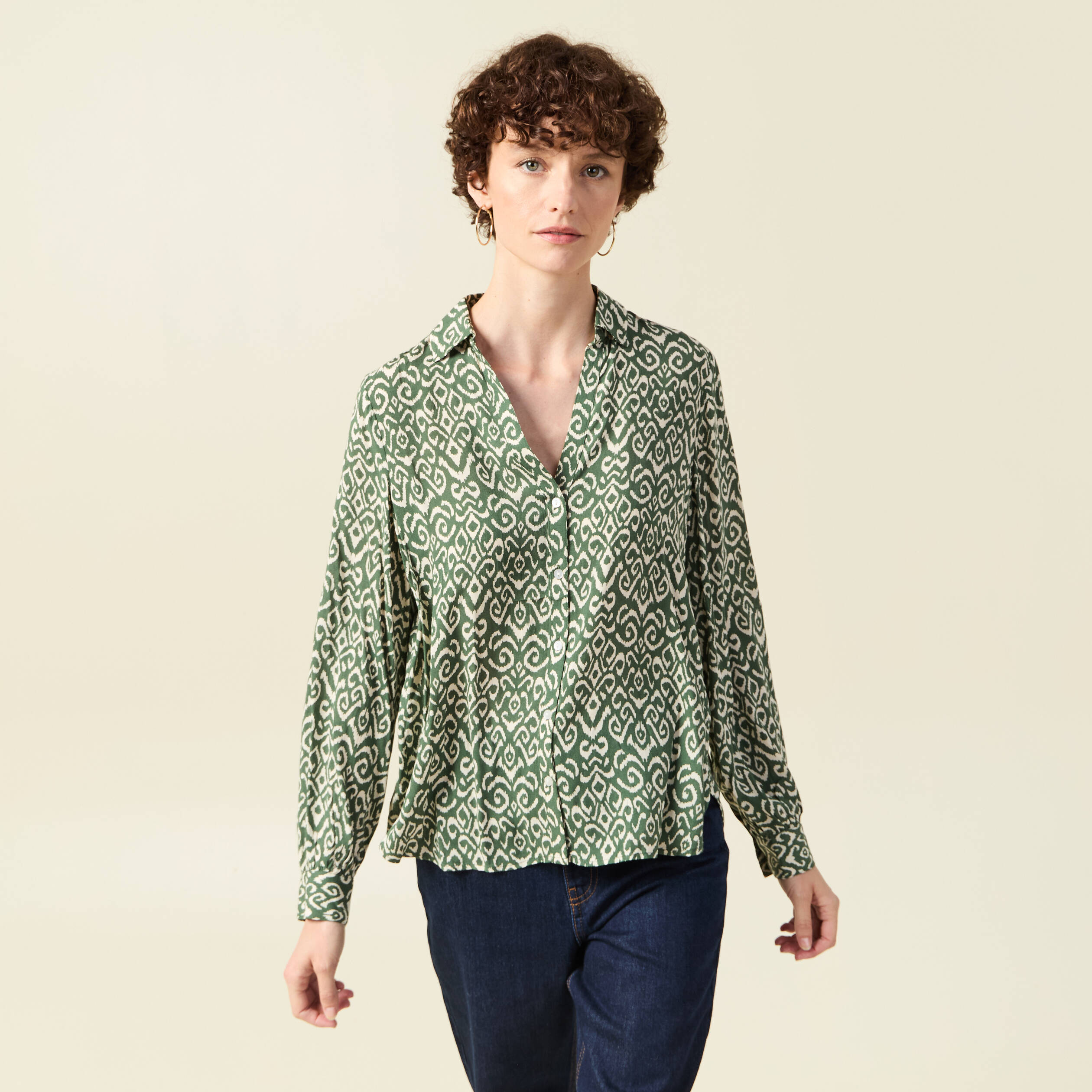 Blouse manches longues vert kaki femme