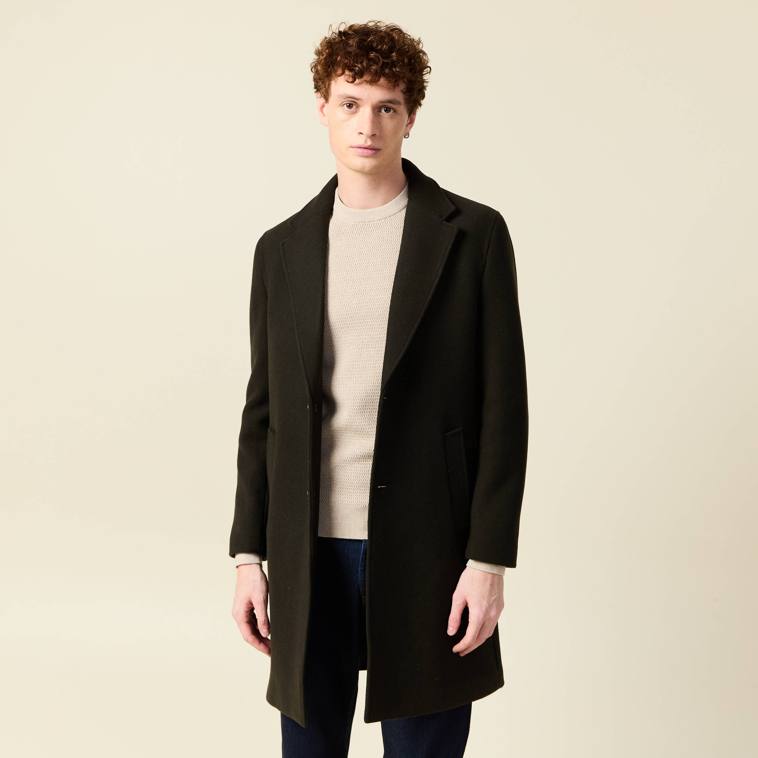 Manteau long boutonn&eacute; taupe homme