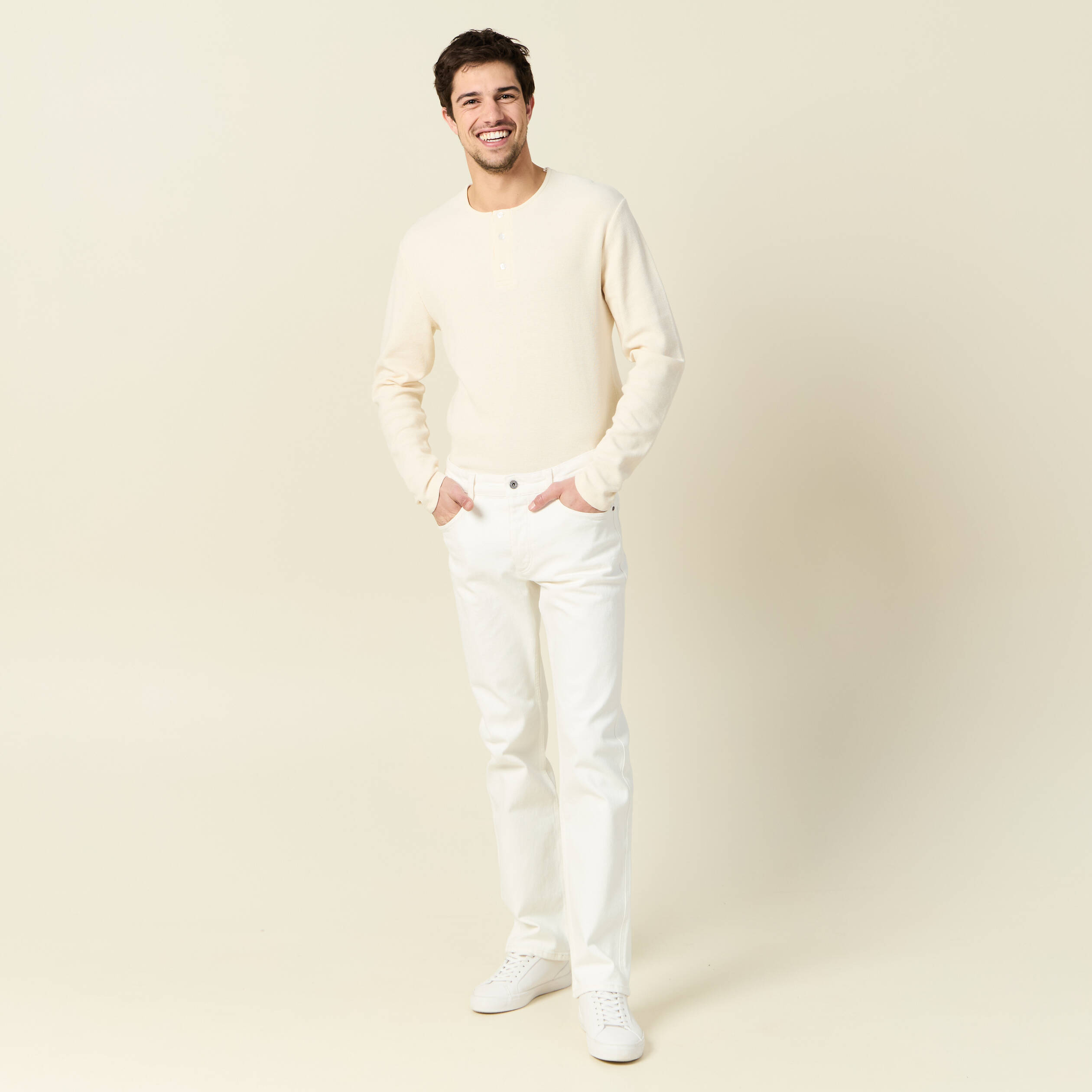 Jeans regular 5 poches denim blanc homme