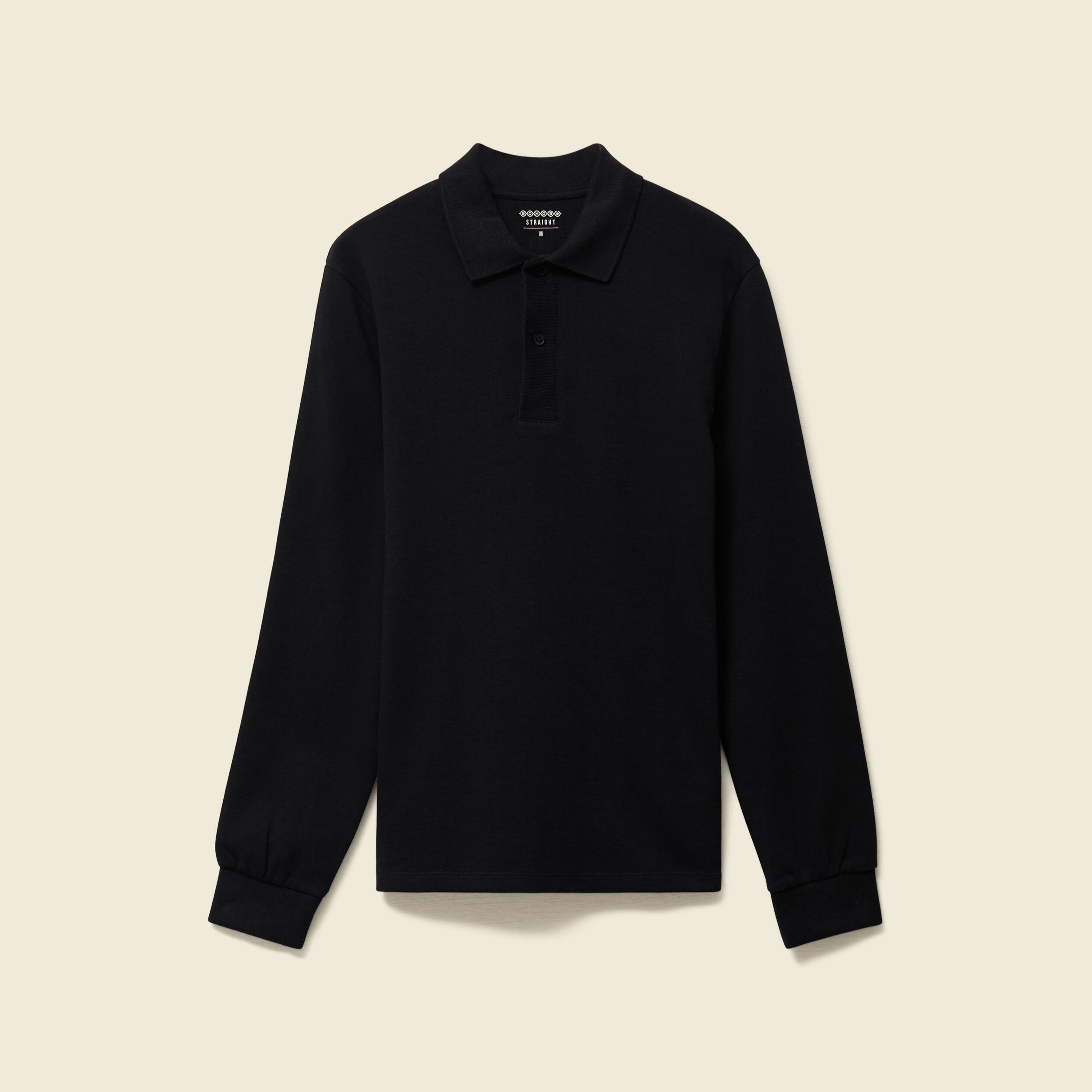 Polo cintr&eacute; manches longues en coton noir homme