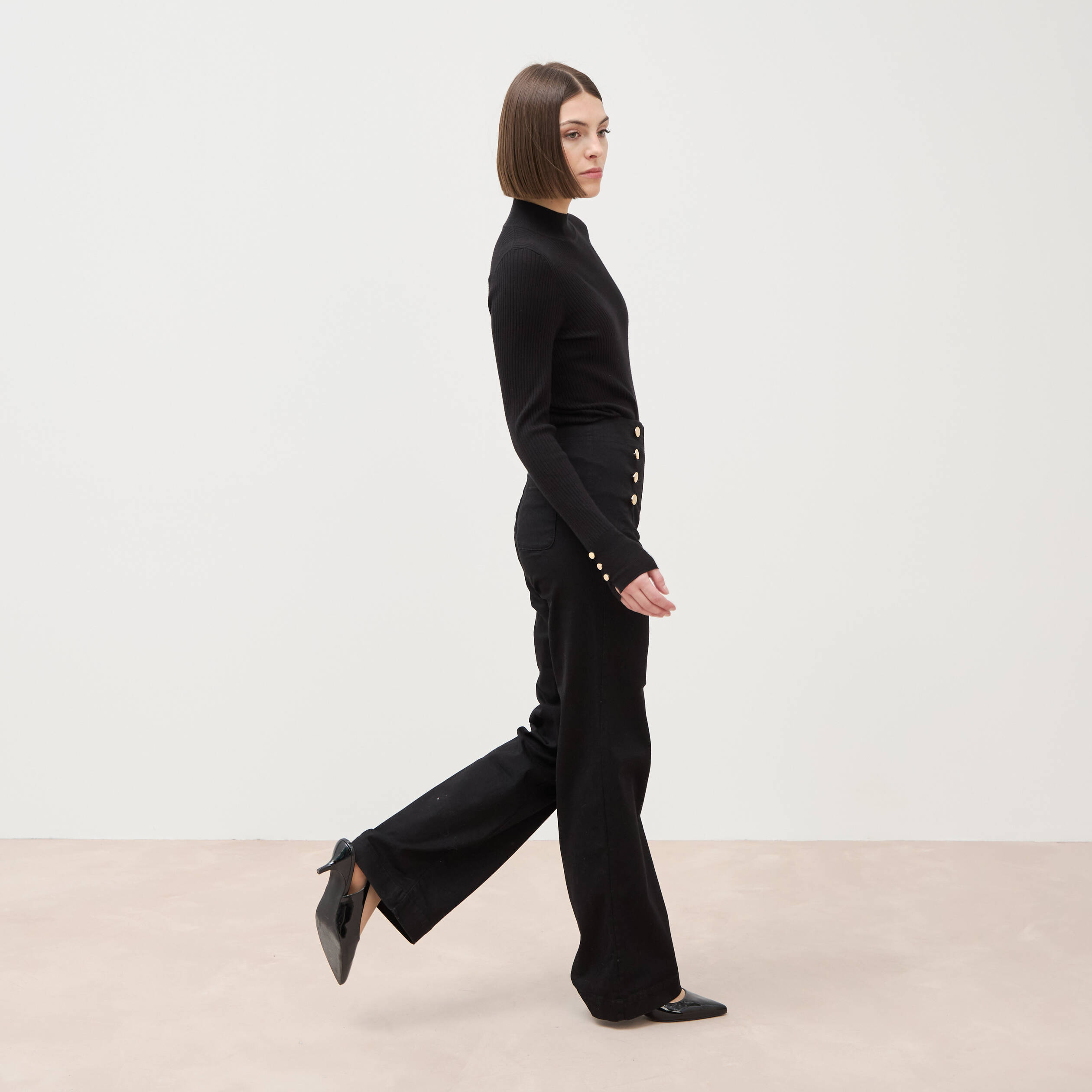 Jeans flare &agrave; pont denim noir femme
