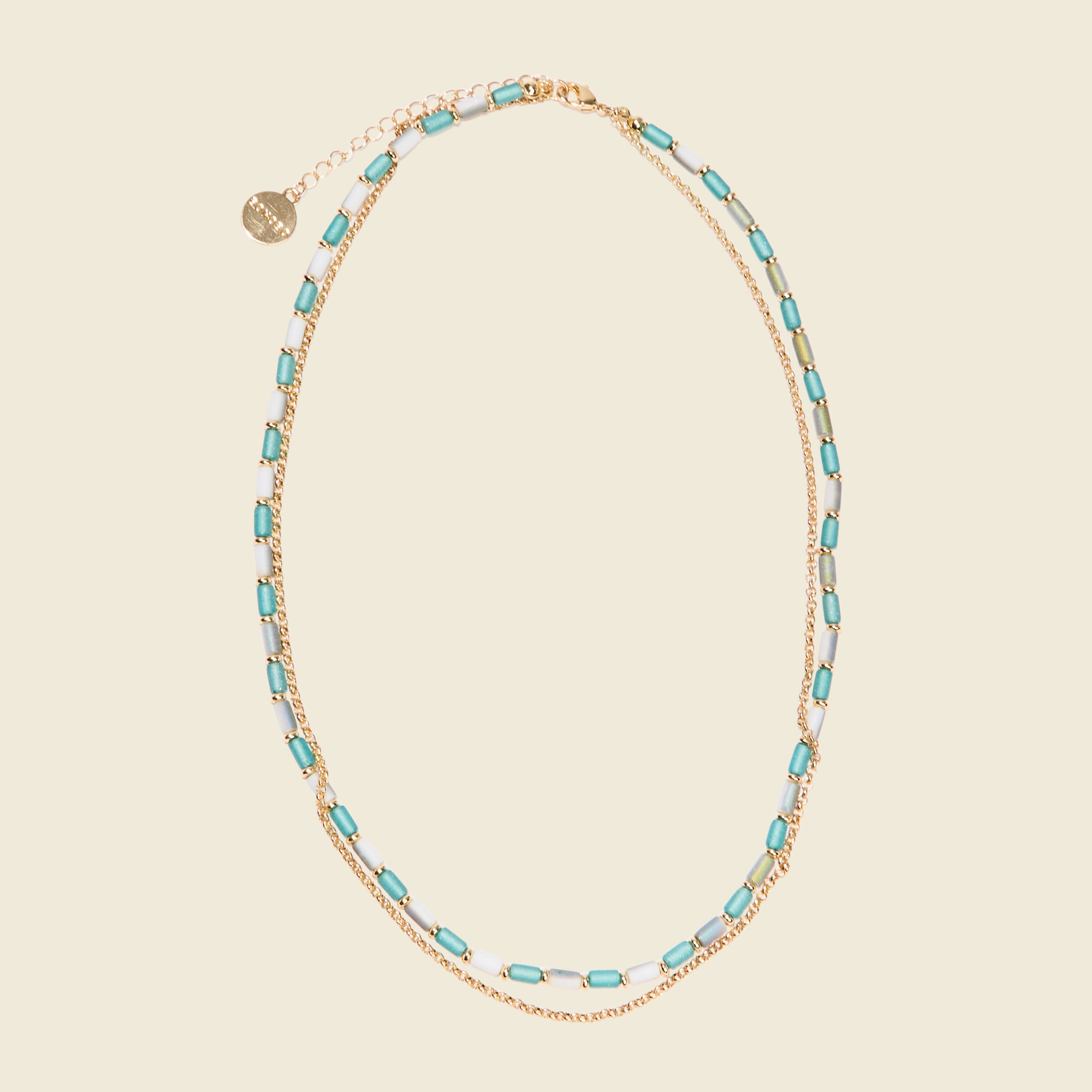 collier 2 rangs avec perles vert pastel femme Collier 2 rangs avec perles vert pastel femme