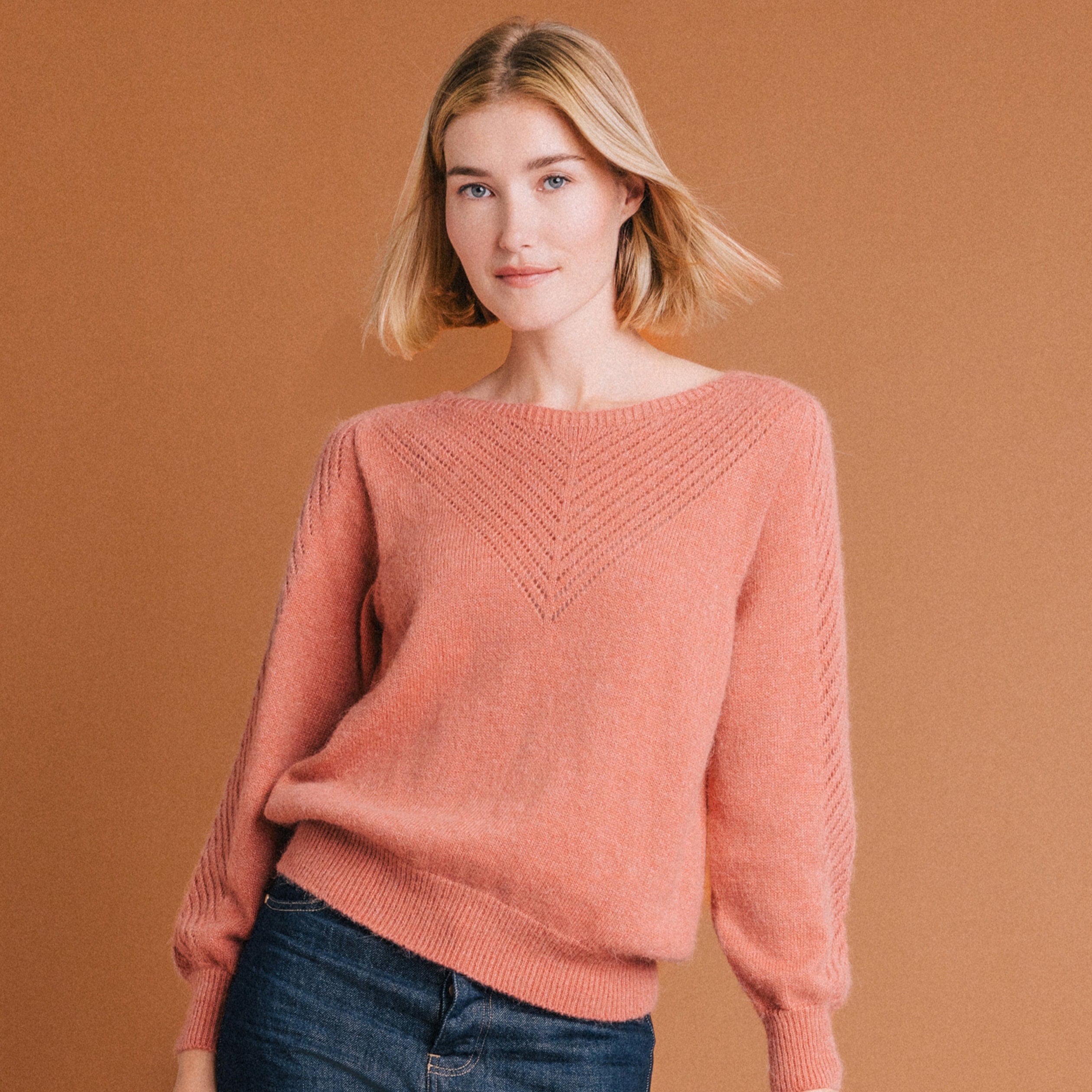 Pull manches longues fabriqu&eacute; en France rose pastel femme