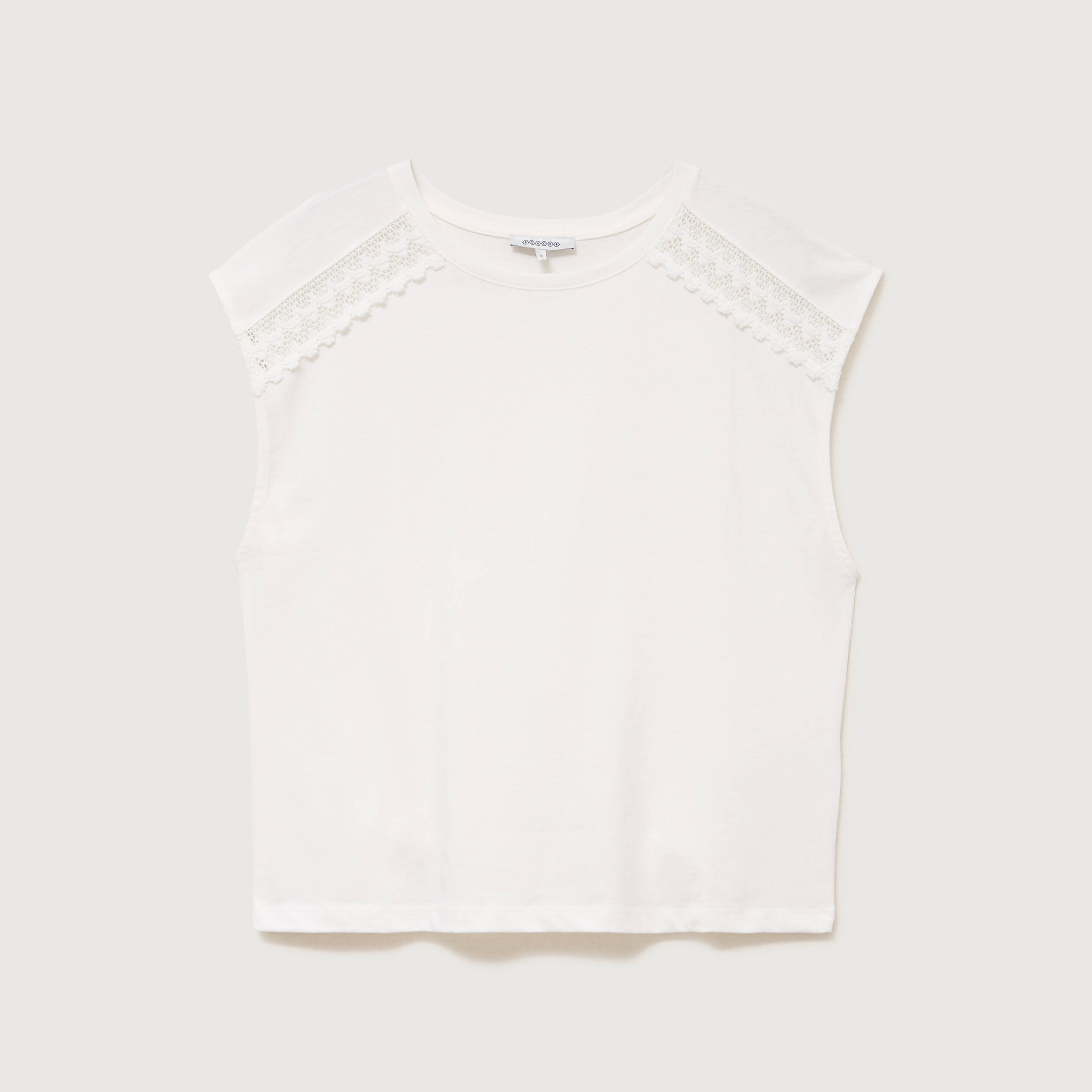 T-shirt droit sans manches col rond ecru femme