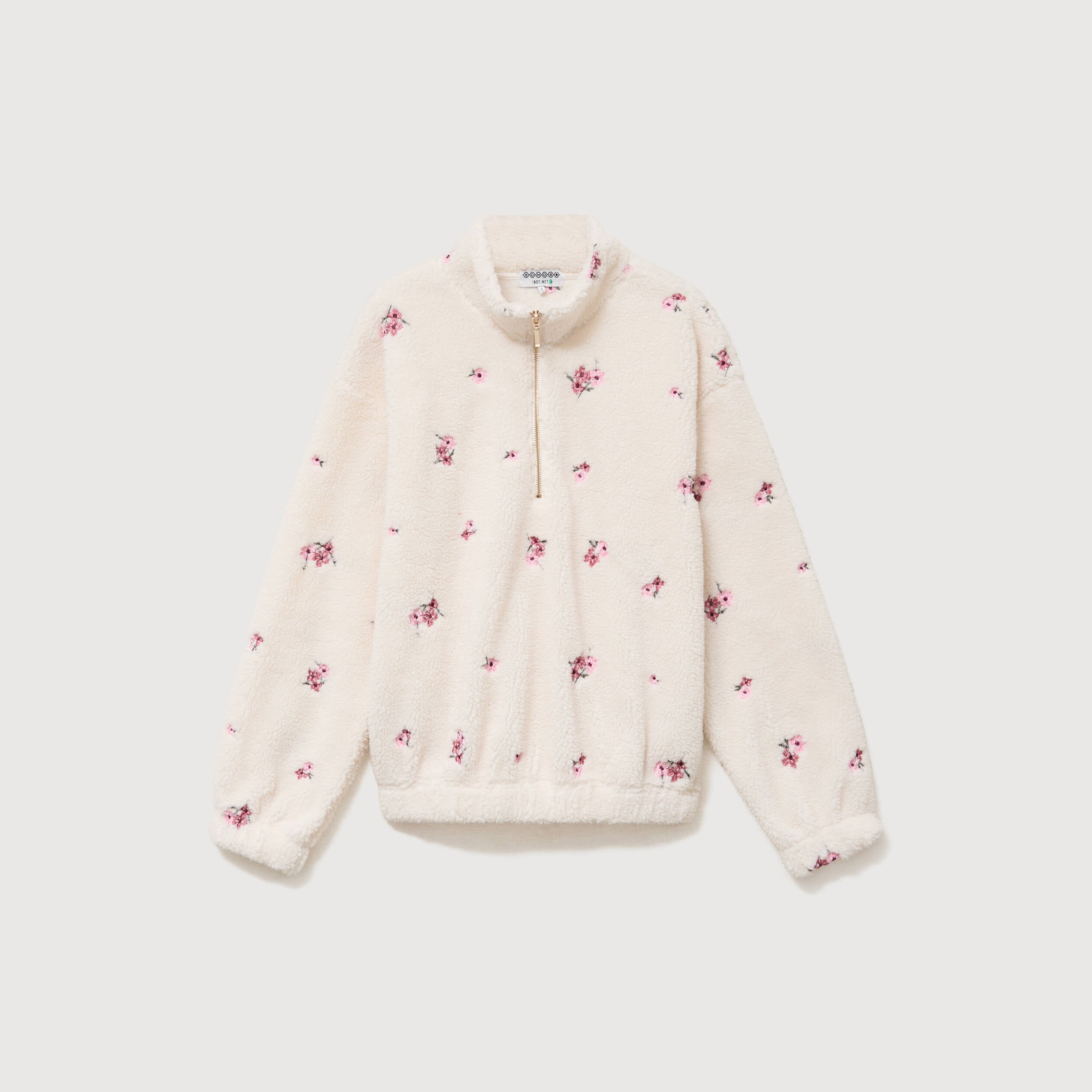 Sweat bouclette sherpa col montant ivoire femme