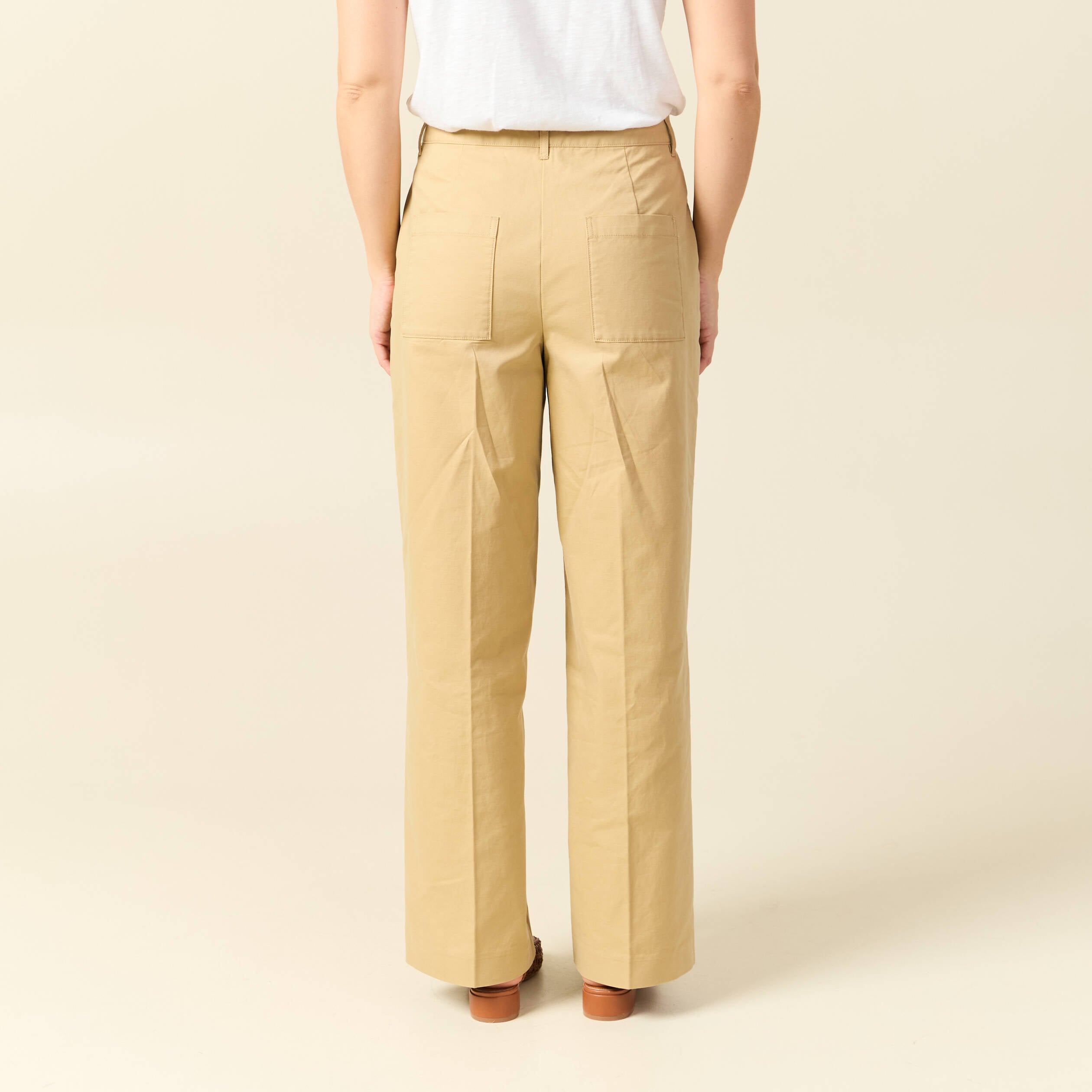 Pantalon large taille haute beige femme