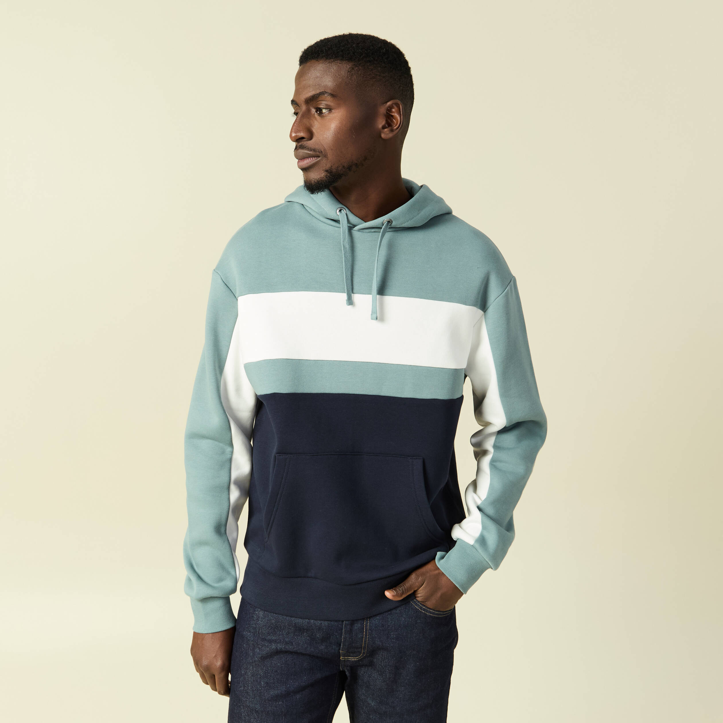 Sweat &agrave; capuche manches longues bleu gris homme