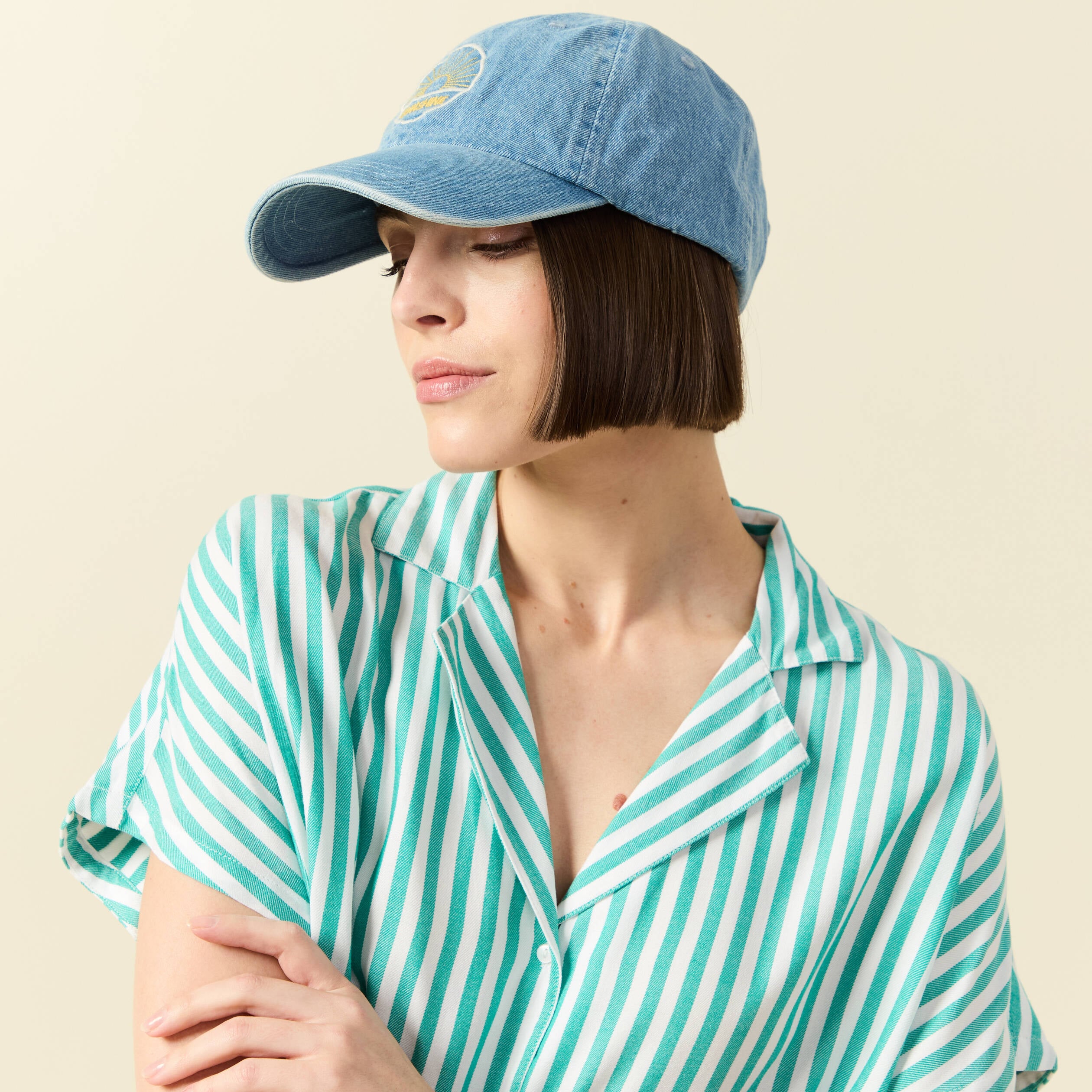 Chemise manches 3/4 vert turquoise femme