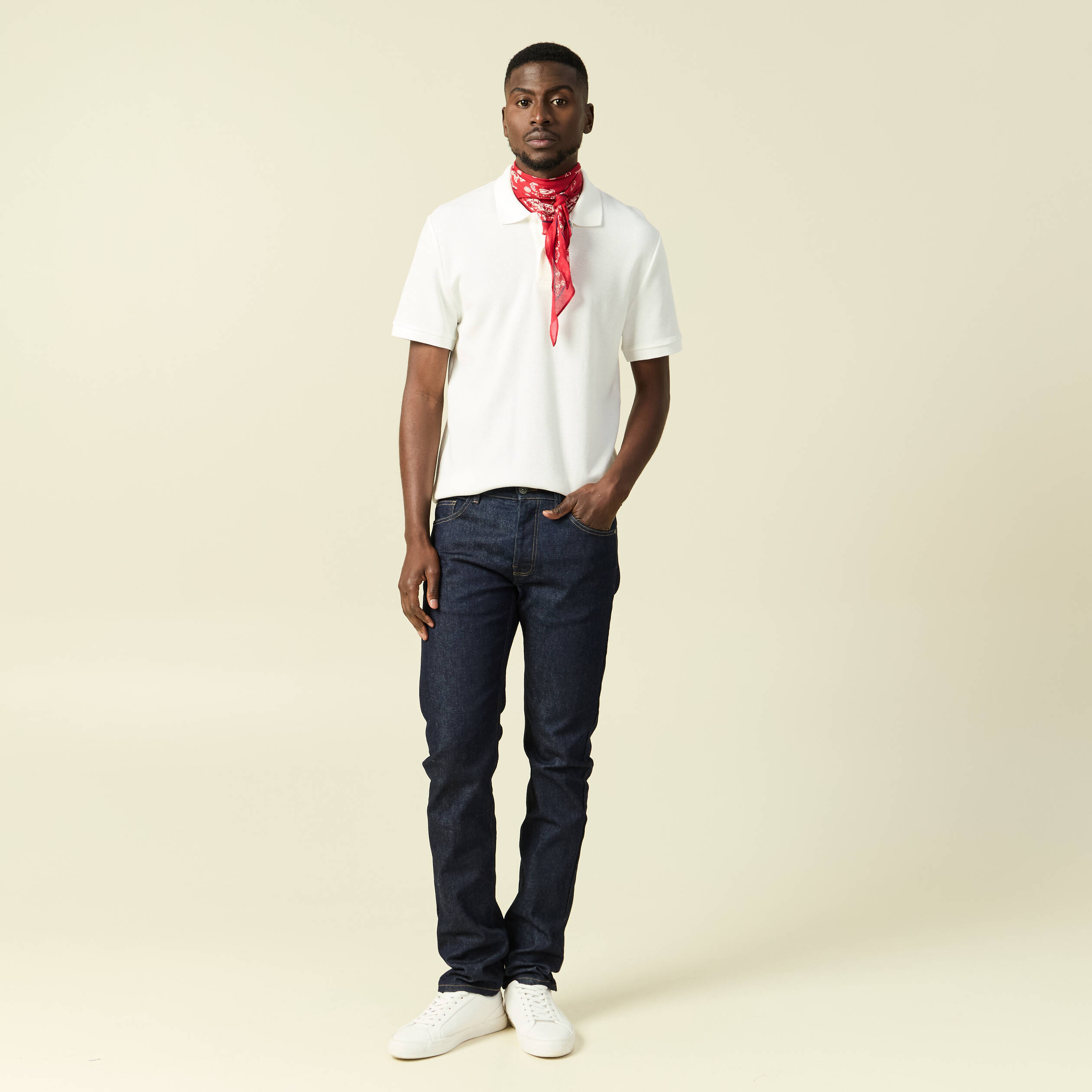 Polo col polo manches courtes en coton ecru homme