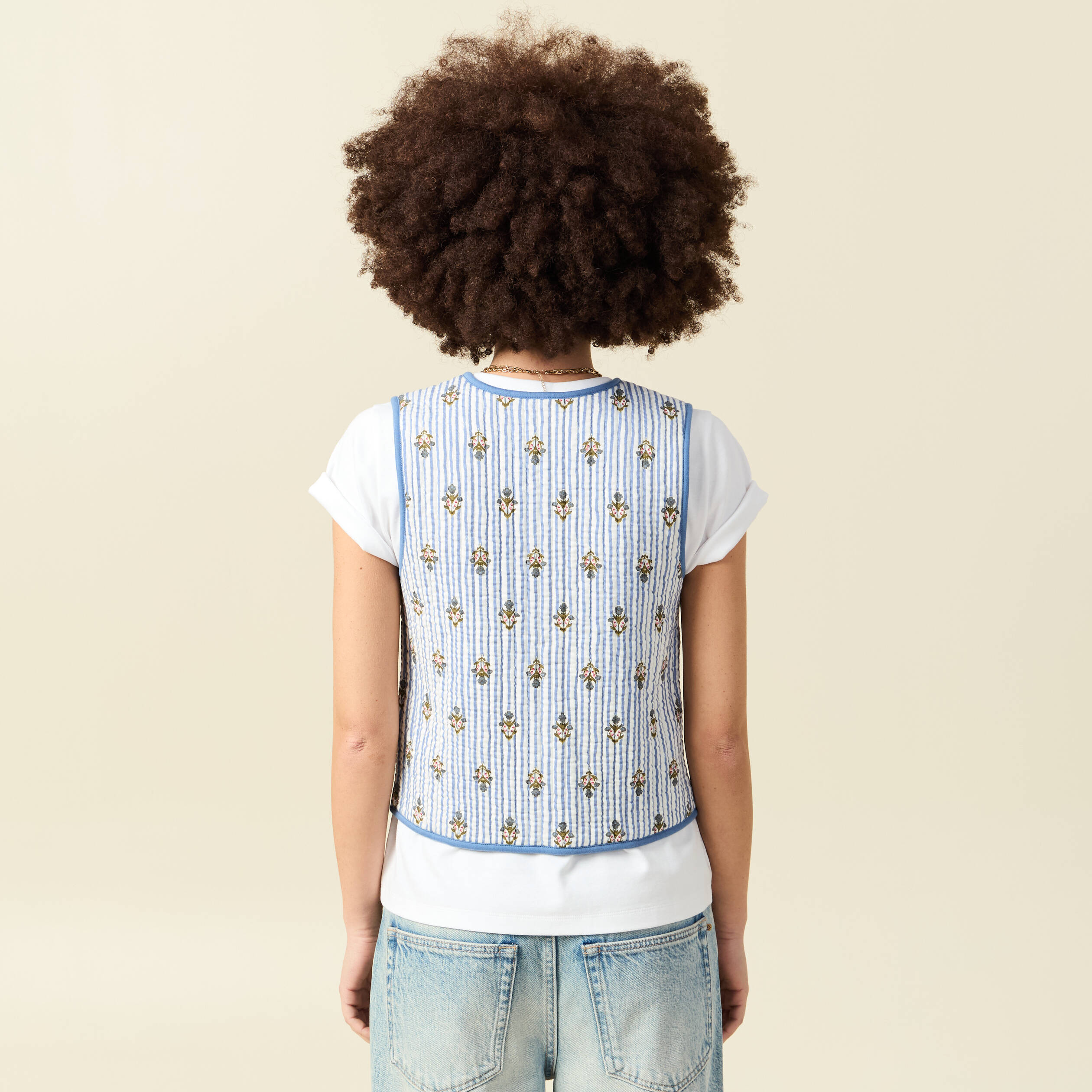Gilet r&eacute;versible droit sans manches bleu ciel femme