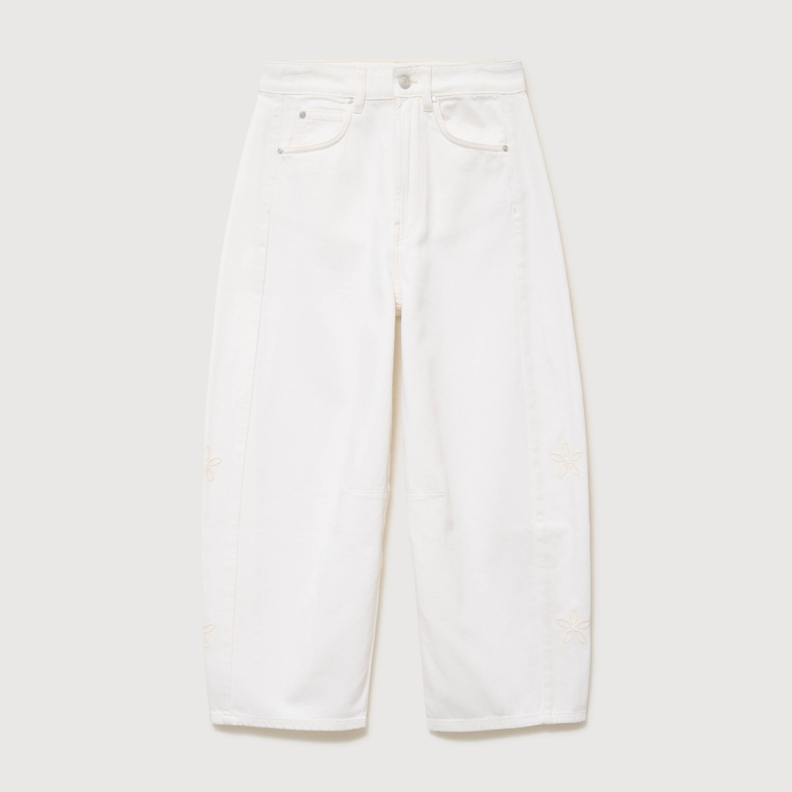 Jeans barrel taille haute 7/8&egrave;me denim blanc femme