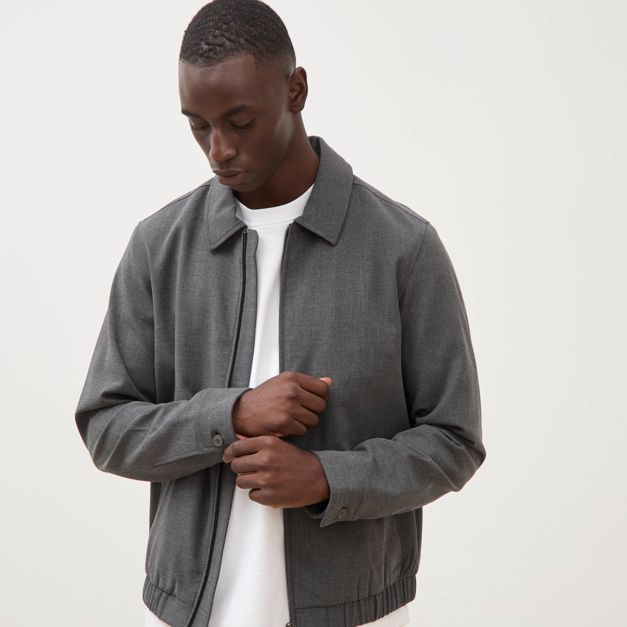 Blouson manches longues doubl&eacute; gris fonc&eacute; homme