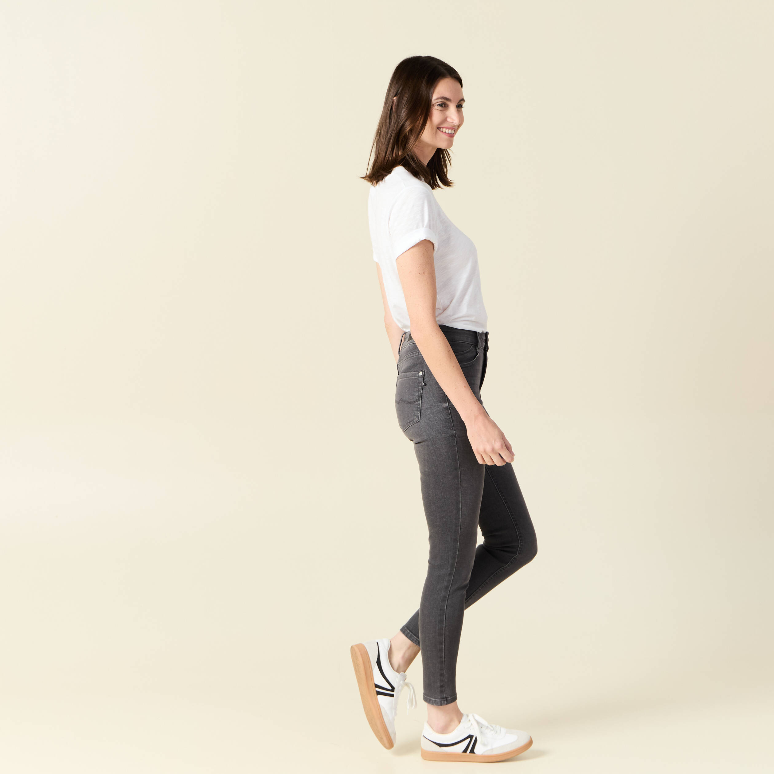 Jeans skinny 7/8ème denim gris femme Vibs