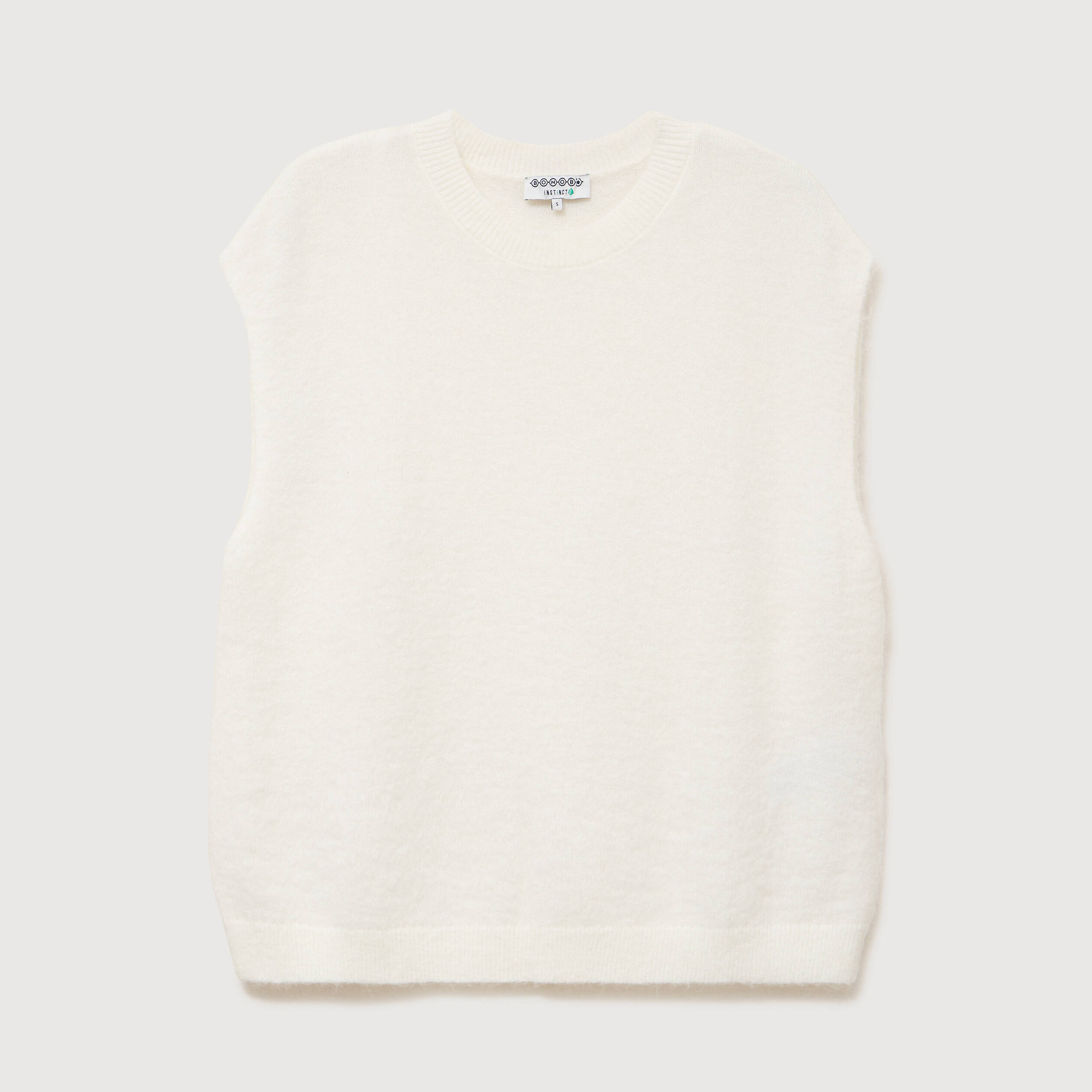 Pull droit court sans manches col rond ecru femme