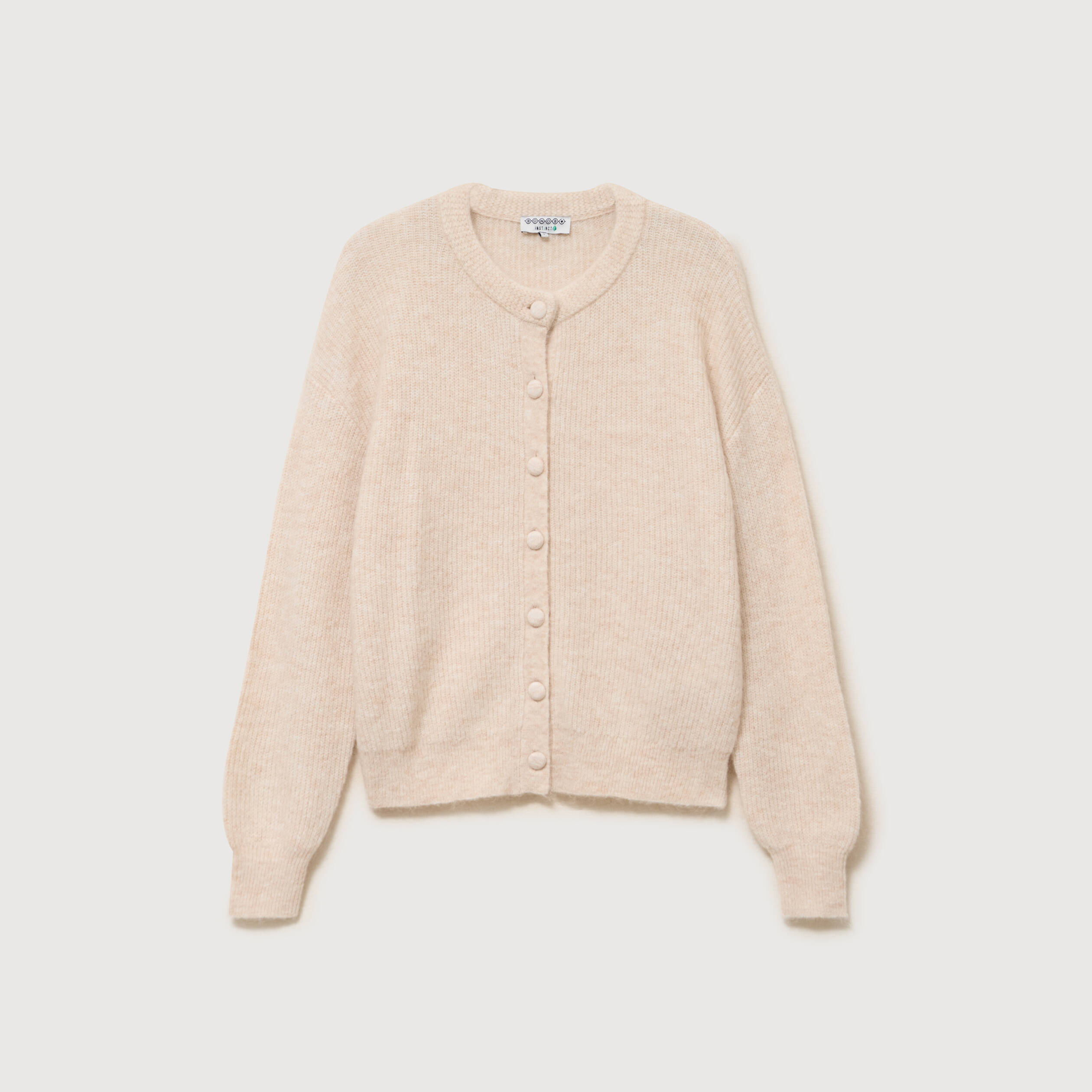 Gilet manches longues col rond beige femme